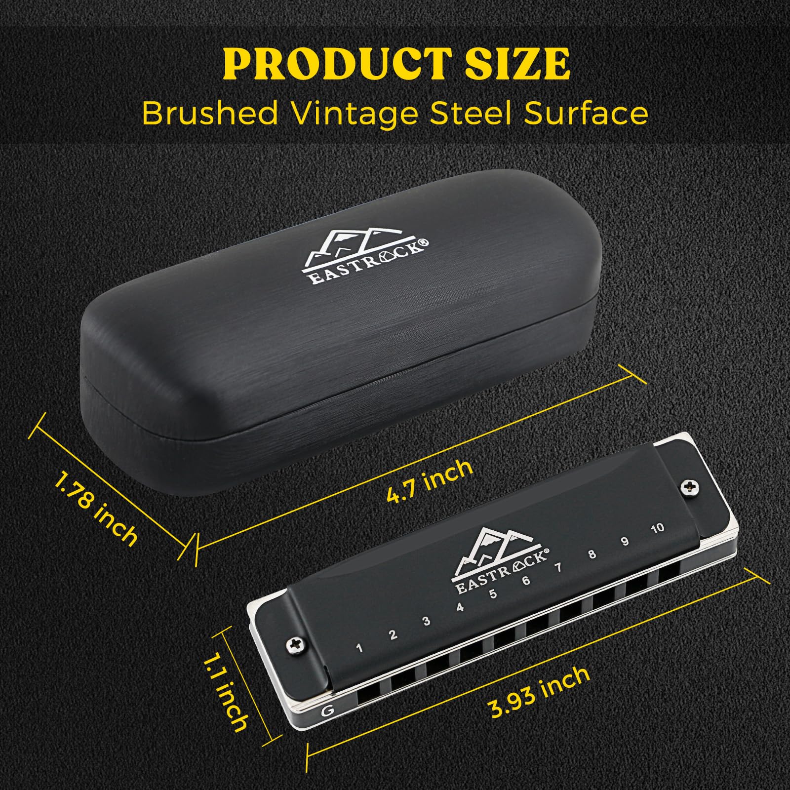 EastRock Harmonica, Blues Harmonica Mouth Organ 10 Hole G Key with Case, Diatonic Harmonica for Professional Player, Beginner, Students, Adult, Friends, Gifts（Matte Black Finish） update10hole-G - Image 2