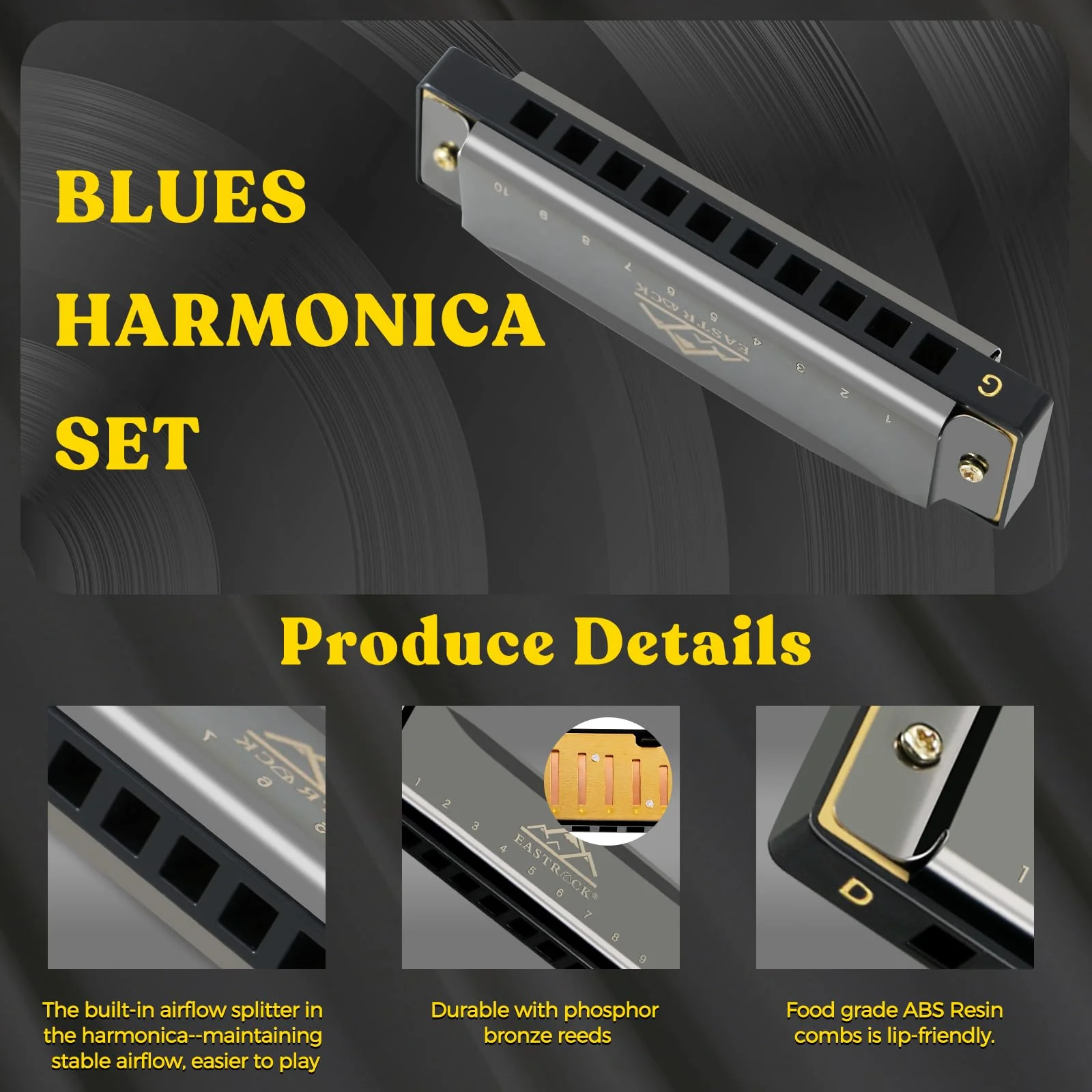 EASTROCK Harmonica Set of 7, 10 Holes Blues Harp Mouth Organ Harmonica Set with 7 keys, C D E F G A Bb Key, Diatonic Harmonica for Professional Player, Beginner, Students gifts, Adult, Friends, Gift 7key-bk - Image 3