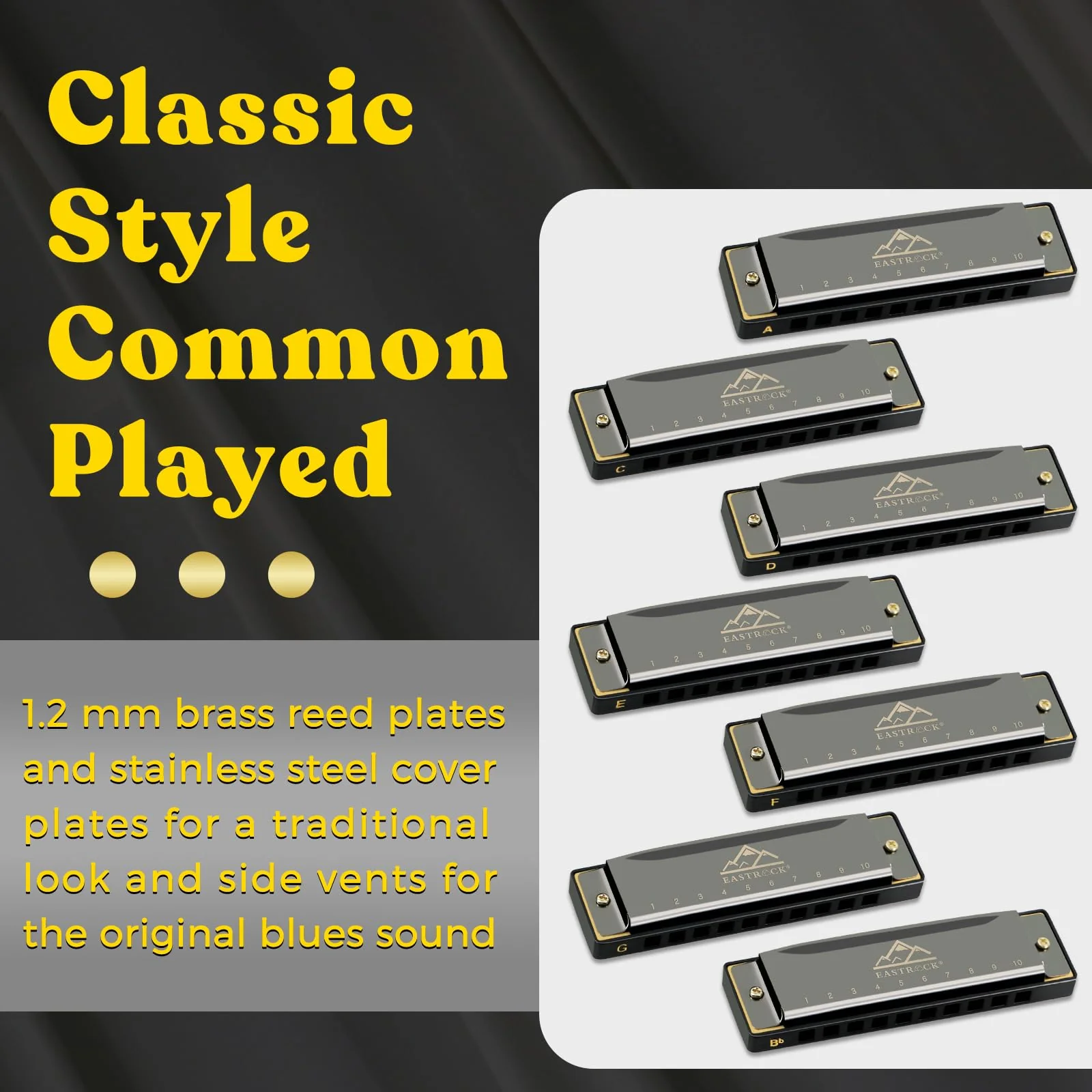 EASTROCK Harmonica Set of 7, 10 Holes Blues Harp Mouth Organ Harmonica Set with 7 keys, C D E F G A Bb Key, Diatonic Harmonica for Professional Player, Beginner, Students gifts, Adult, Friends, Gift 7key-bk - Image 4