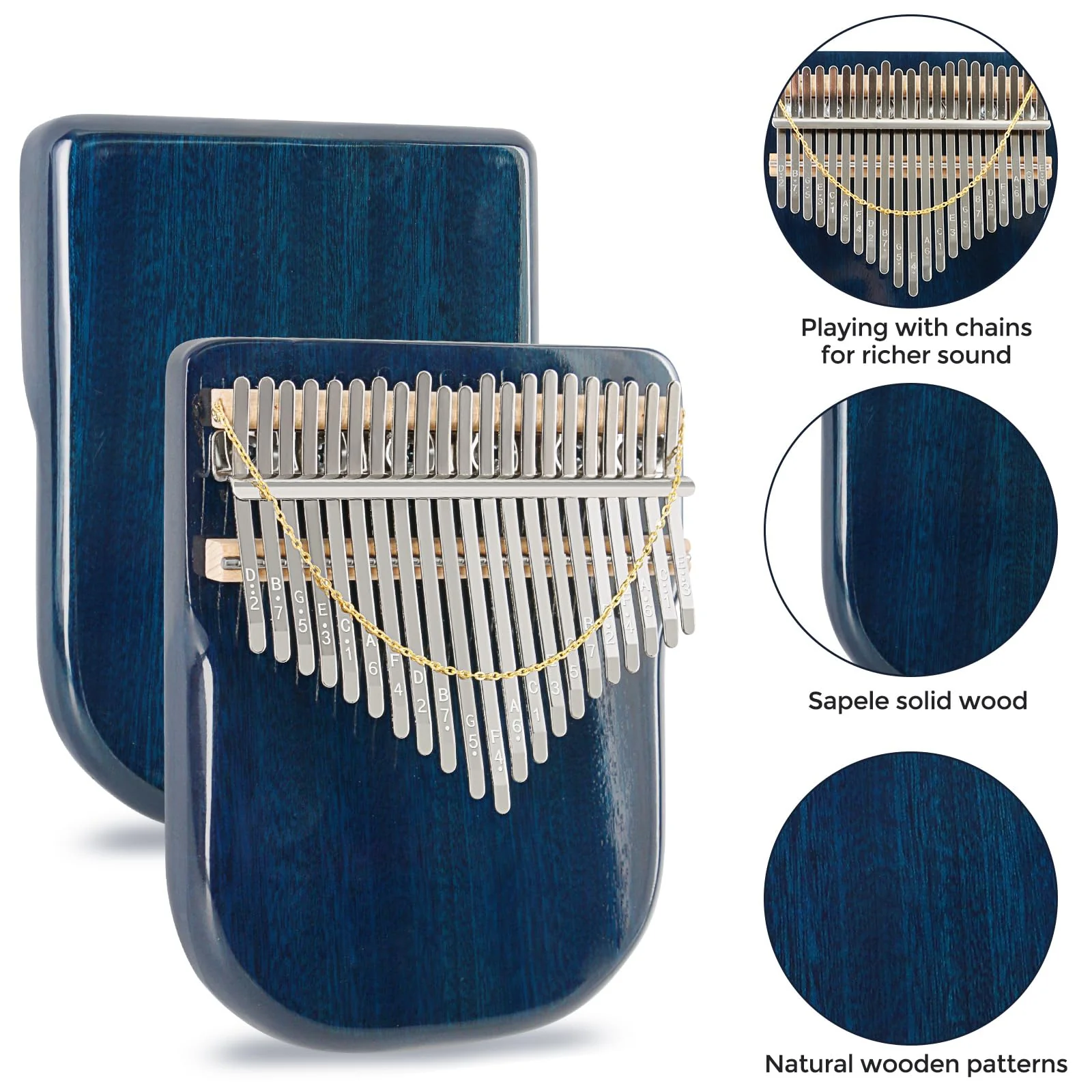 EASTROCK Karimba Thumb Piano 21 key Sapele solid wood Flat-board Portable Mbira Finger Piano with Study Instruction and Tune Hammer Wood Kalimba Gift for Adults Beginners Professiona - Image 4