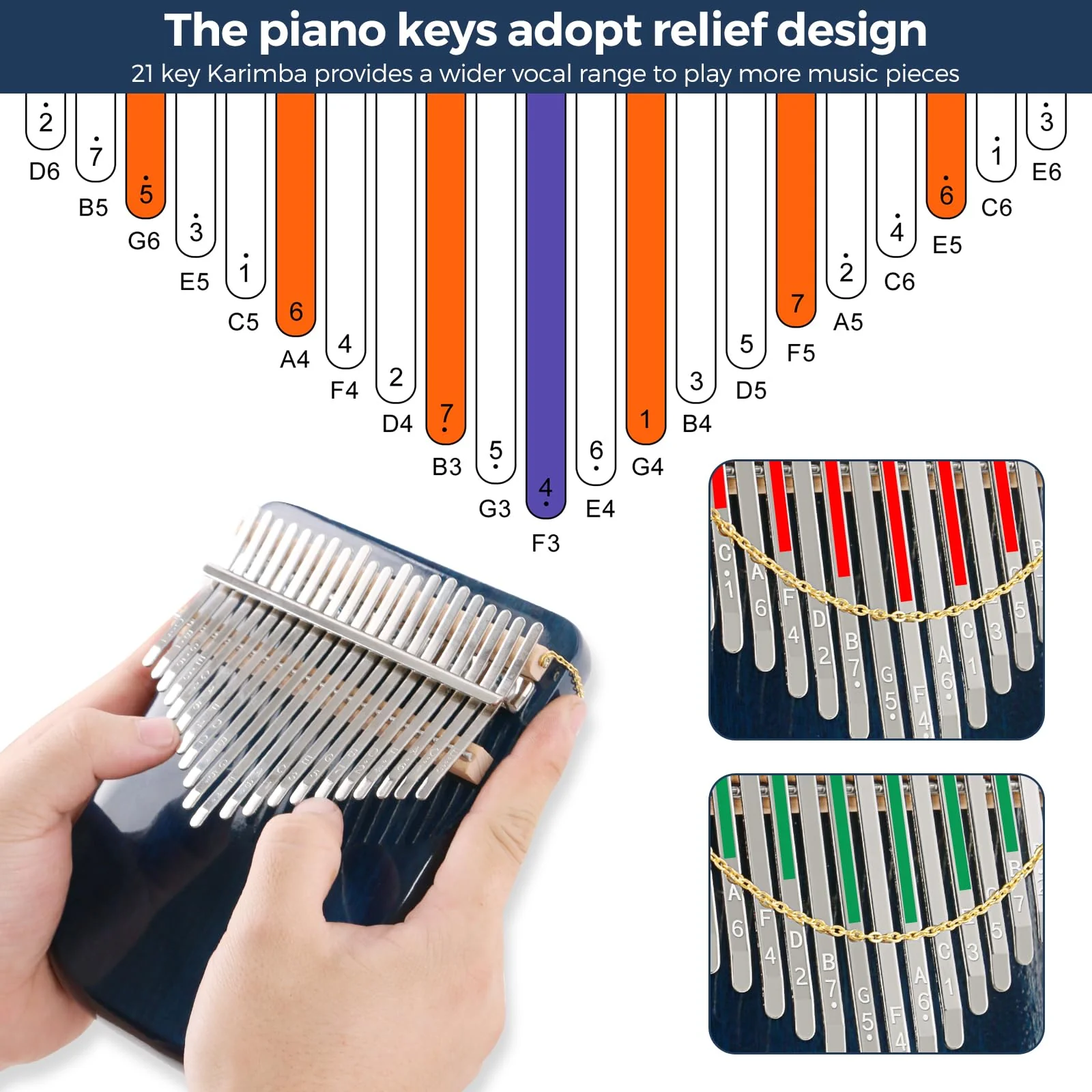 EASTROCK Karimba Thumb Piano 21 key Sapele solid wood Flat-board Portable Mbira Finger Piano with Study Instruction and Tune Hammer Wood Kalimba Gift for Adults Beginners Professiona - Image 5