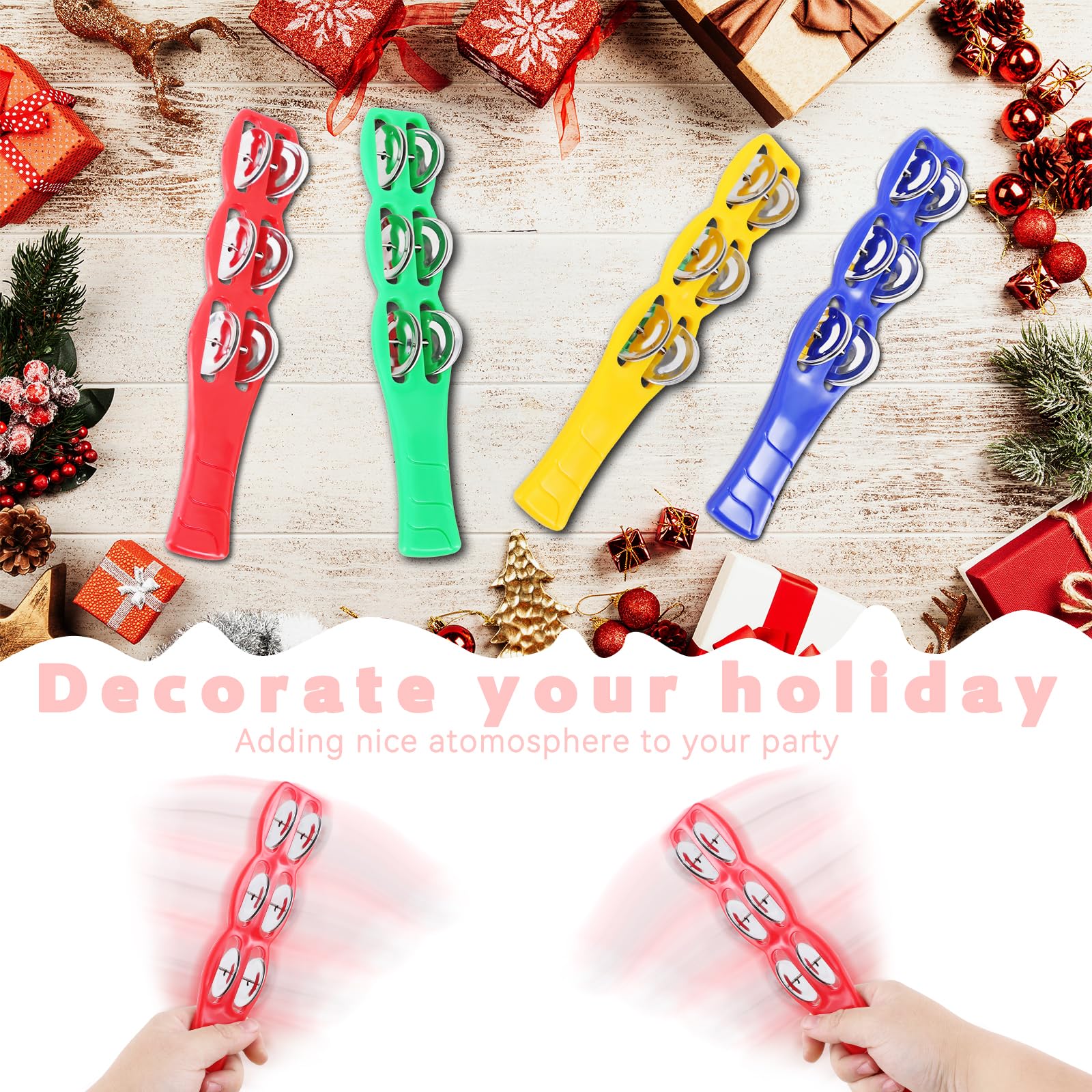 EASTROCK Plastic Jingle Stick Jingle Bells Latin Percussion Musical Instrument Tambourine Stick (Red Green Yellow and Blue) 4PCS 4 PCS Red,Blue,Green,Yellow - Image 4