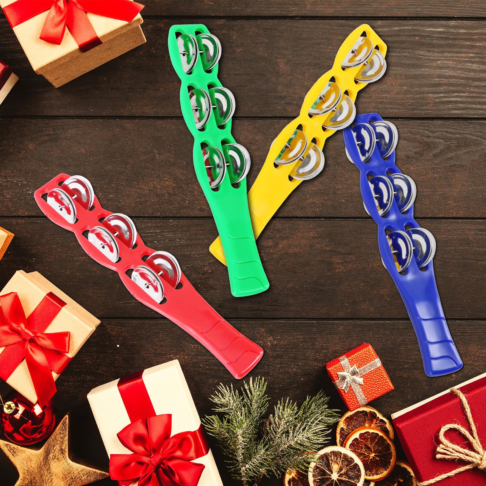 EASTROCK Plastic Jingle Stick Jingle Bells Latin Percussion Musical Instrument Tambourine Stick (Red Green Yellow and Blue) 4PCS 4 PCS Red,Blue,Green,Yellow - Image 5