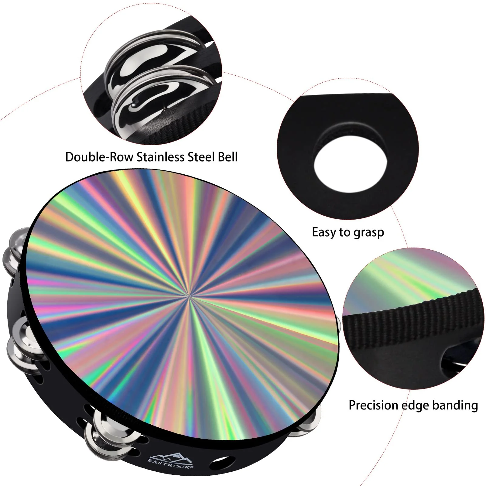 EASTROCK Radiant Tambourine Hand Held Drum 10 Inch Double Row Jingles Reflective Tambourine Musical Instrument for Adults Church KTV Party (2 Packs) 10 inch (2 Pack) - Image 5