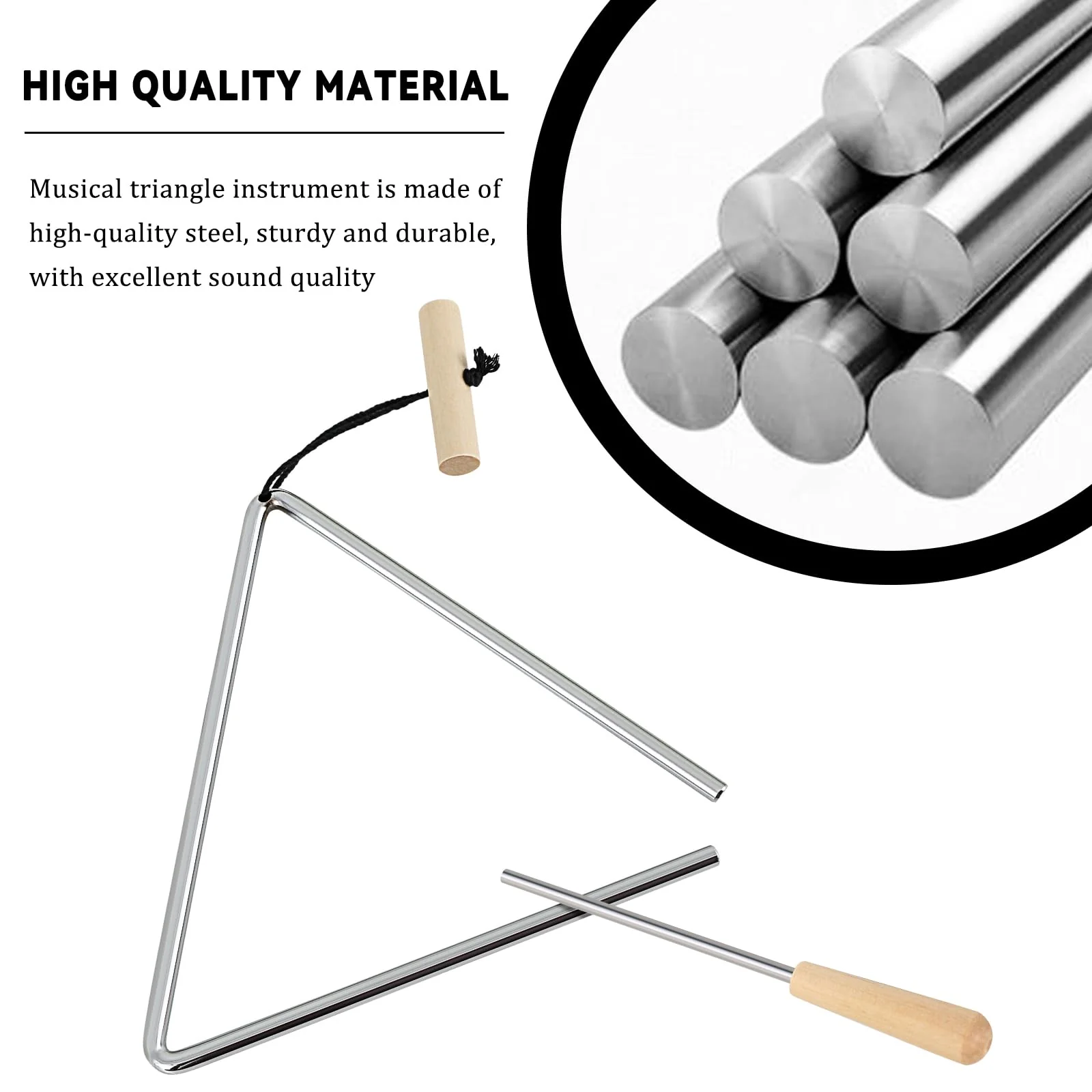 EASTROCK Triangle Instrument, Rhythm Steel Triangles Music Instrument Hand Percussion Triangles with Striker (8 Inch) 8 INCH - Image 4