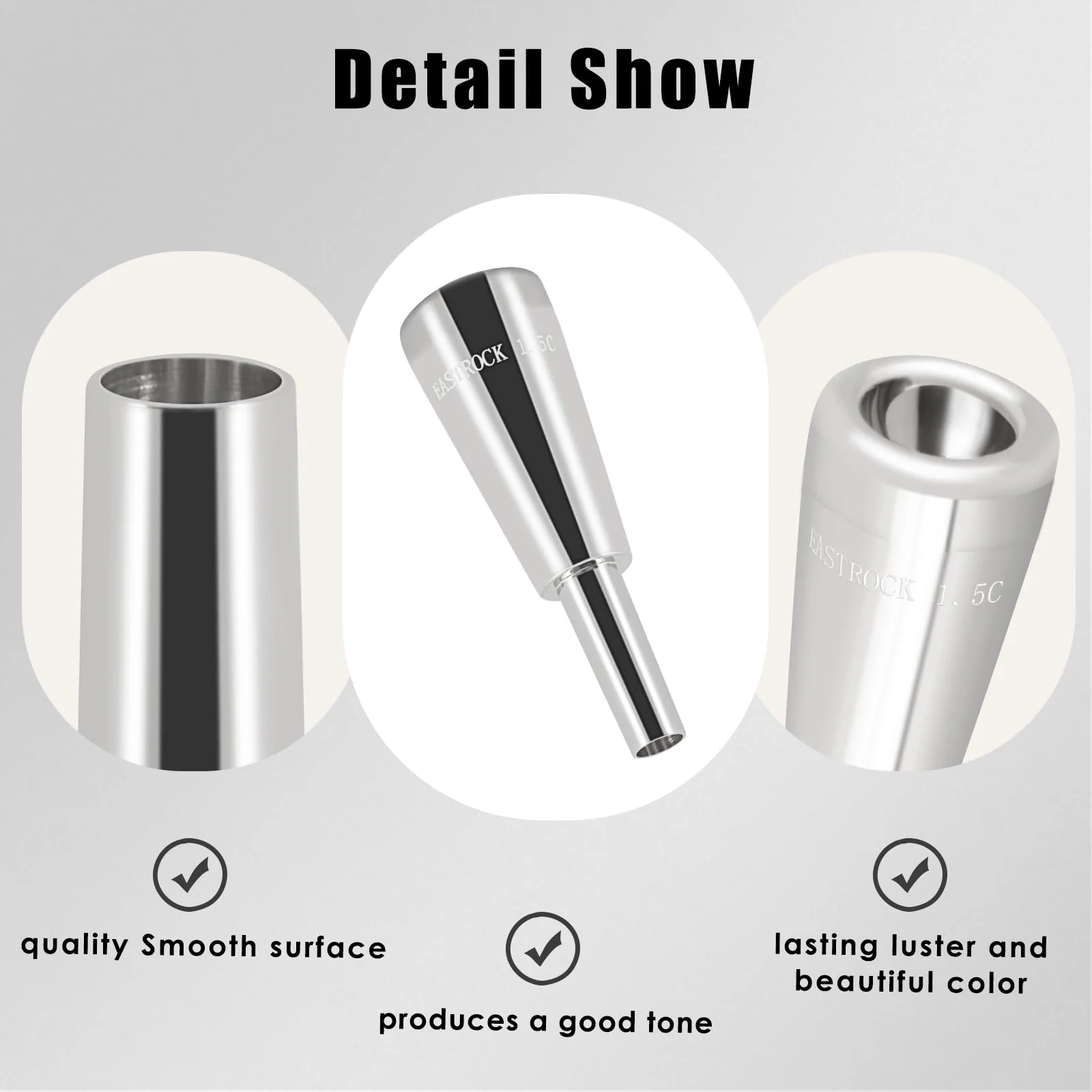 EASTROCK Trumpet Mouthpiece1.5C Trumpet Mouthpiece Brass Bullet Shape Instrument Accessories Silver - Image 5