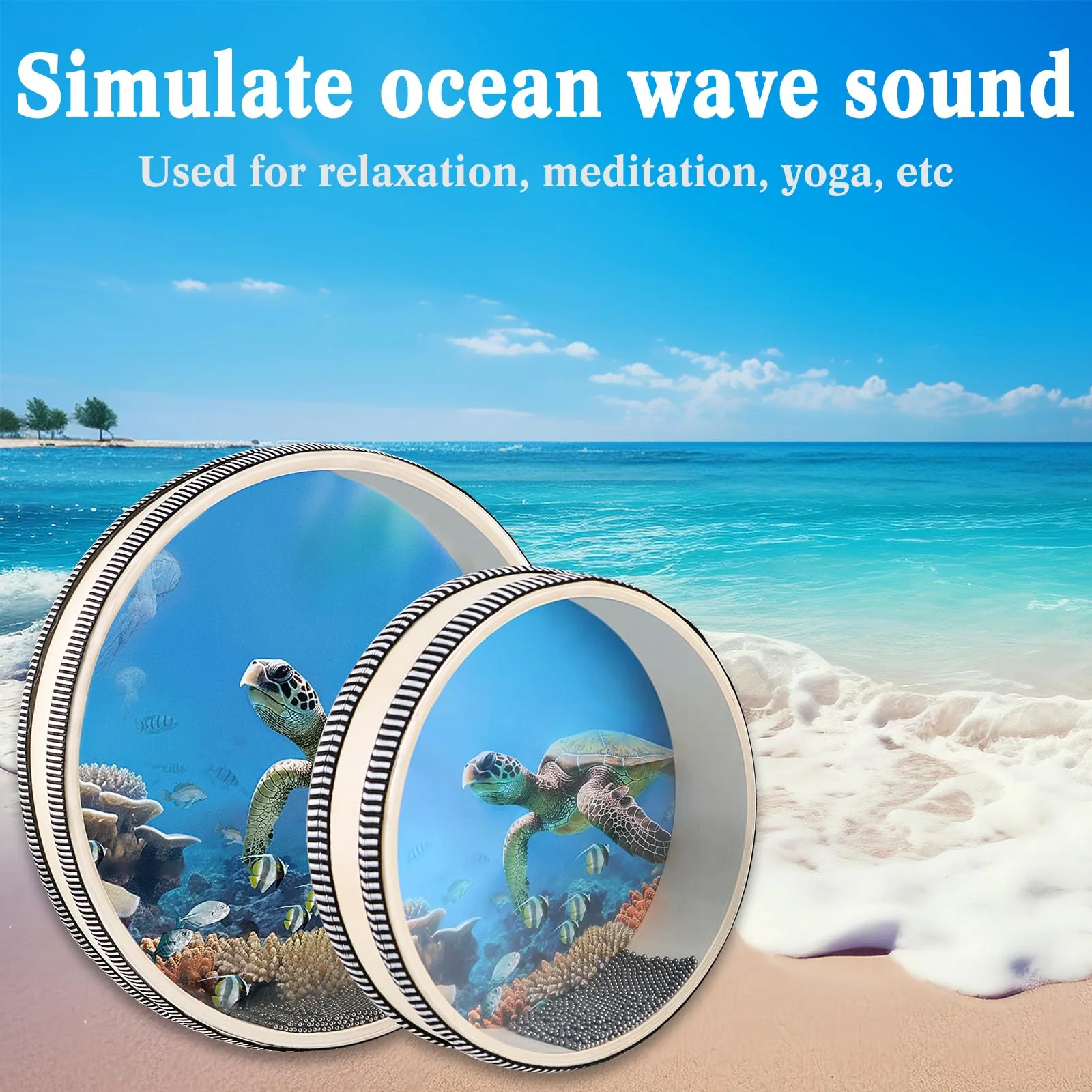 EASTROCK Wave Bead Ocean Drum Sea Sound Drum with Hardwood Shell Sound Healing Instruments Natural Color Musical Instrument Ocean Percussion for Meditation & Relaxation (8 inch + 10 inch) 8+10 inch - Image 5