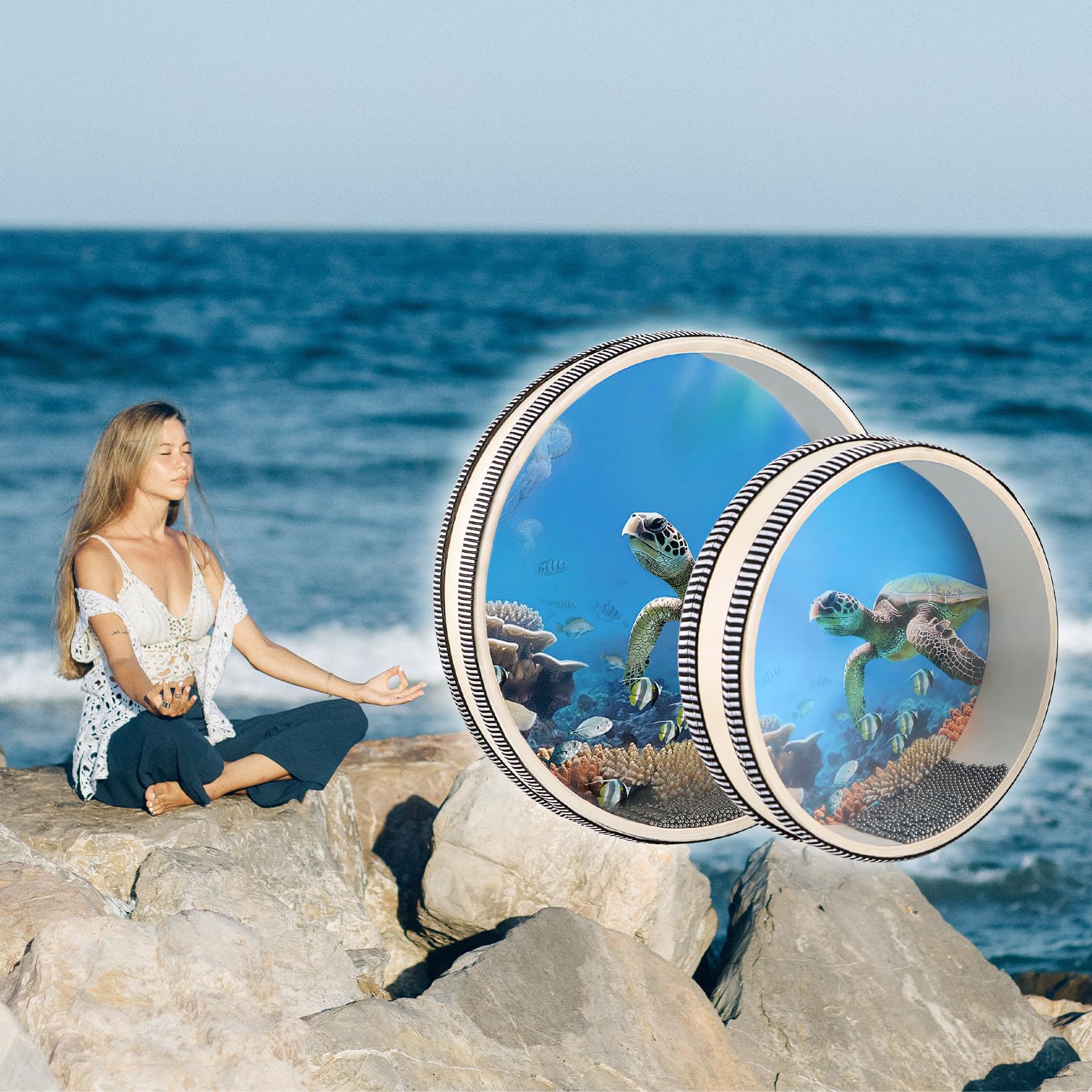 EASTROCK Wave Bead Ocean Drum Sea Sound Drum with Hardwood Shell Sound Healing Instruments Natural Color Musical Instrument Ocean Percussion for Meditation & Relaxation (8 inch + 10 inch) 8+10 inch - Image 6