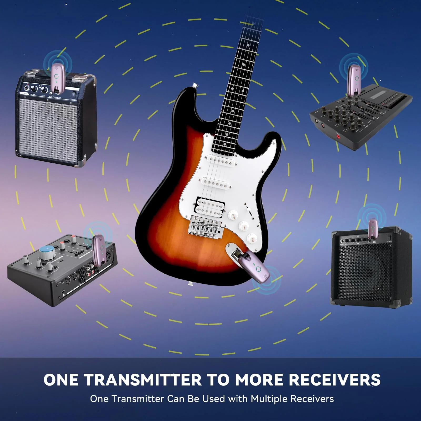 EASTROCK Wireless Guitar System – Purple, UHF 7-Channel Rechargeable Transmitter & Receiver, 6H Battery, 1/4” & 1/8” Plug for Guitar & Bass - Image 6