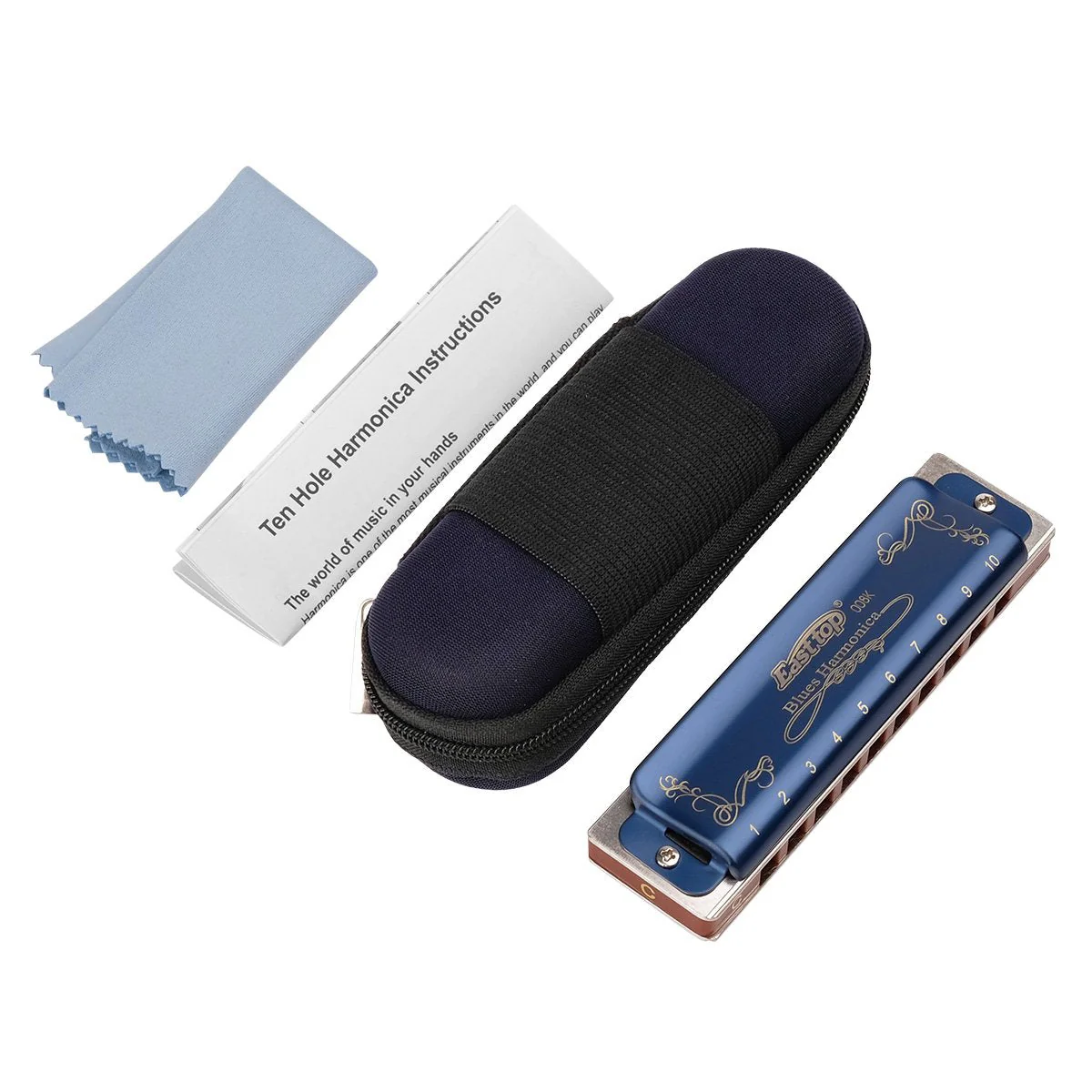 Easttop Professional Harmonica Blues Key of C 10 Hole 20 Tone Heavy Duty with Case & Cleaning Cloth for Professional Player, Beginner, Students, Best Gift - Image 2