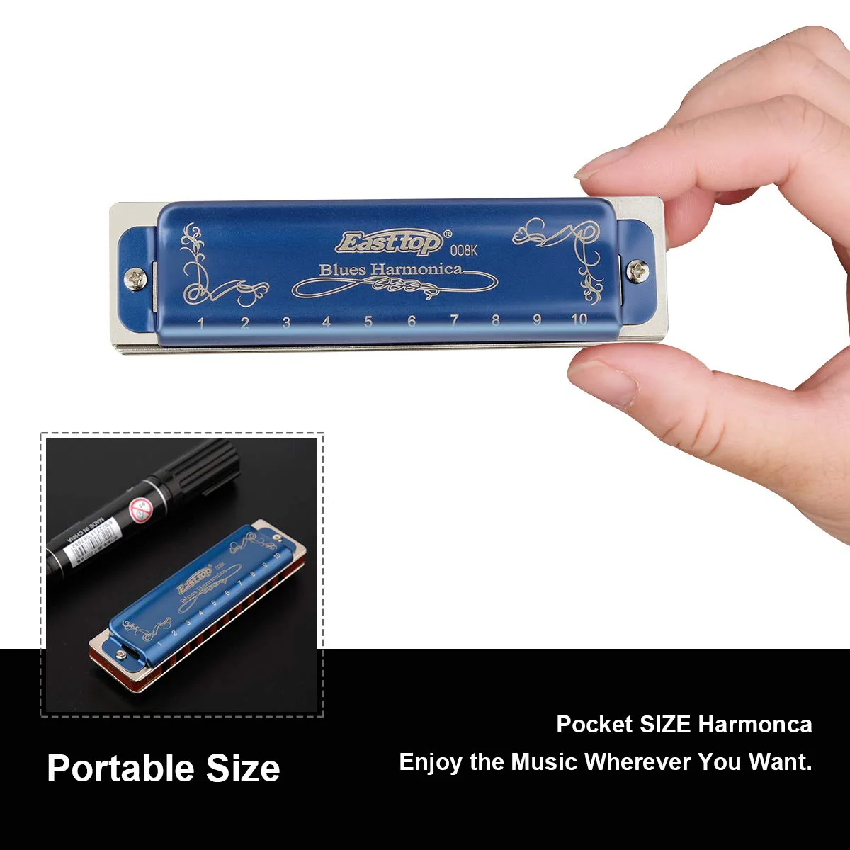 Easttop Professional Harmonica Blues Key of C 10 Hole 20 Tone Heavy Duty with Case & Cleaning Cloth for Professional Player, Beginner, Students, Best Gift - Image 7