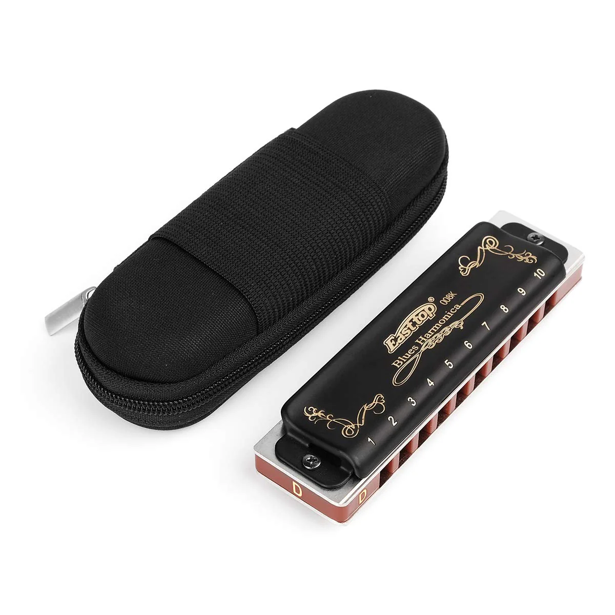 Easttop Professional Harmonica Blues Key of D 10 Hole 20 Tone Heavy Duty with Case & Cleaning Cloth for Professional Player,Beginner,by Eison-East Top,Black,Great Christmas Gift - Image 2