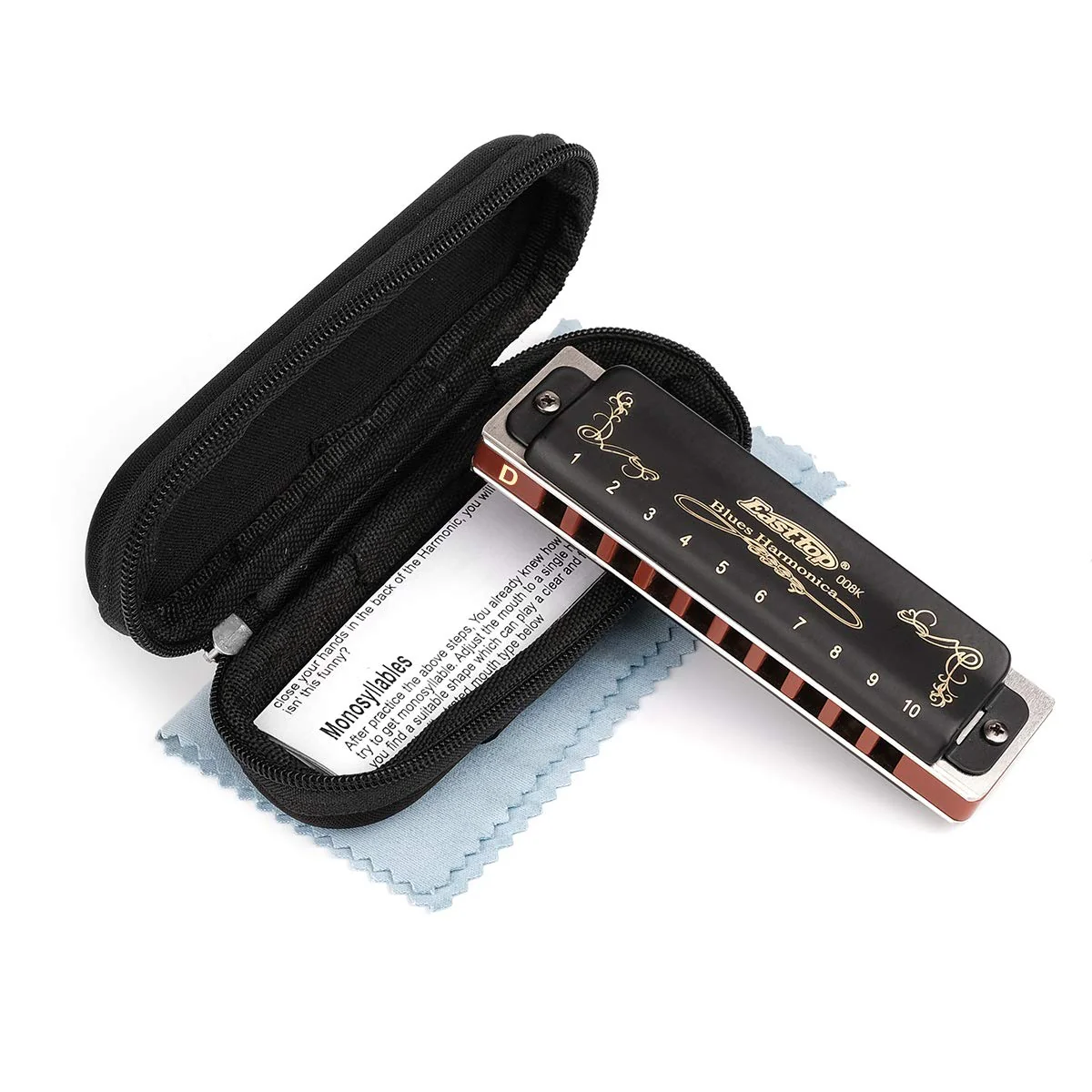 Easttop Professional Harmonica Blues Key of D 10 Hole 20 Tone Heavy Duty with Case & Cleaning Cloth for Professional Player,Beginner,by Eison-East Top,Black,Great Christmas Gift - Image 3