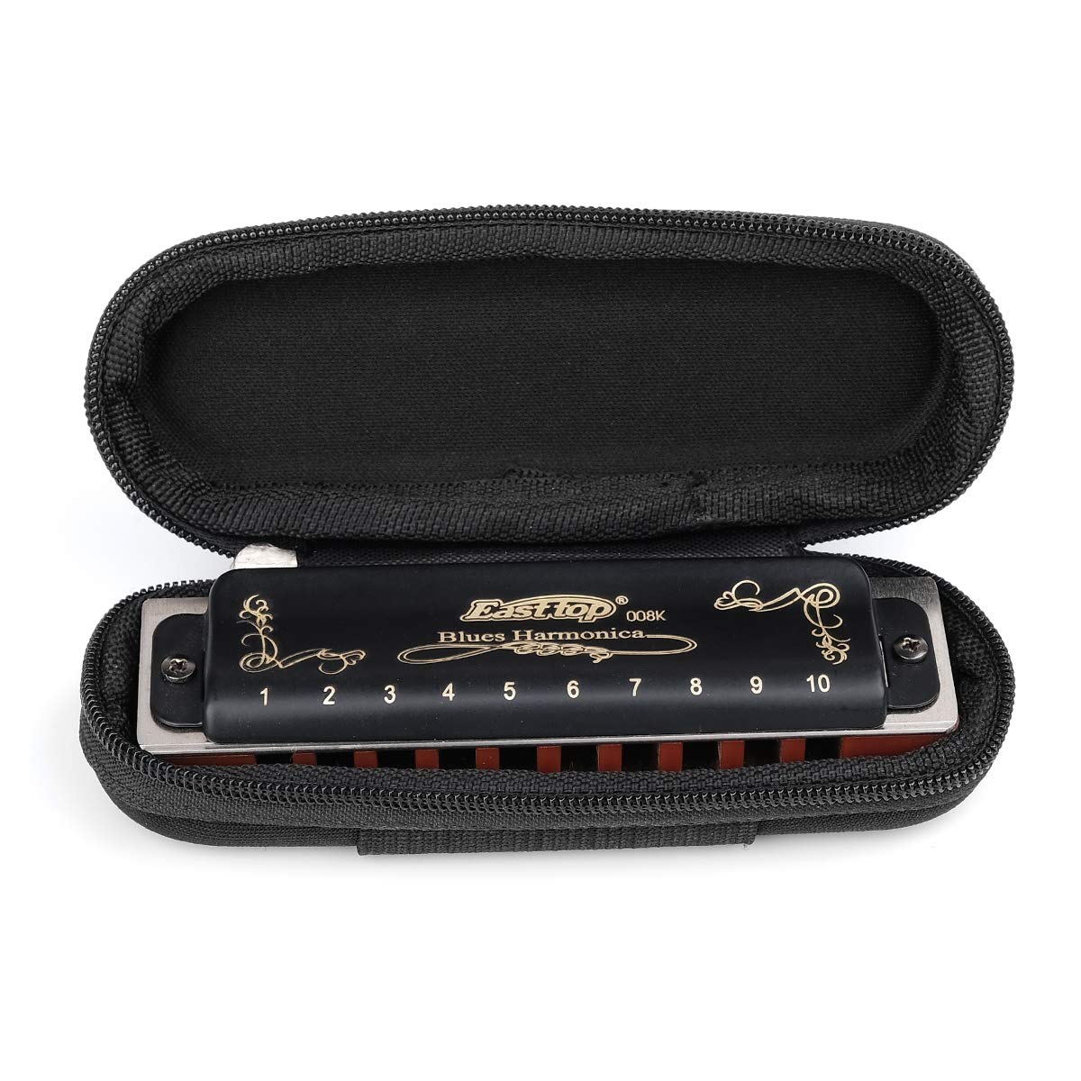 Easttop Professional Harmonica Blues Key of D 10 Hole 20 Tone Heavy Duty with Case & Cleaning Cloth for Professional Player,Beginner,by Eison-East Top,Black,Great Christmas Gift - Image 6