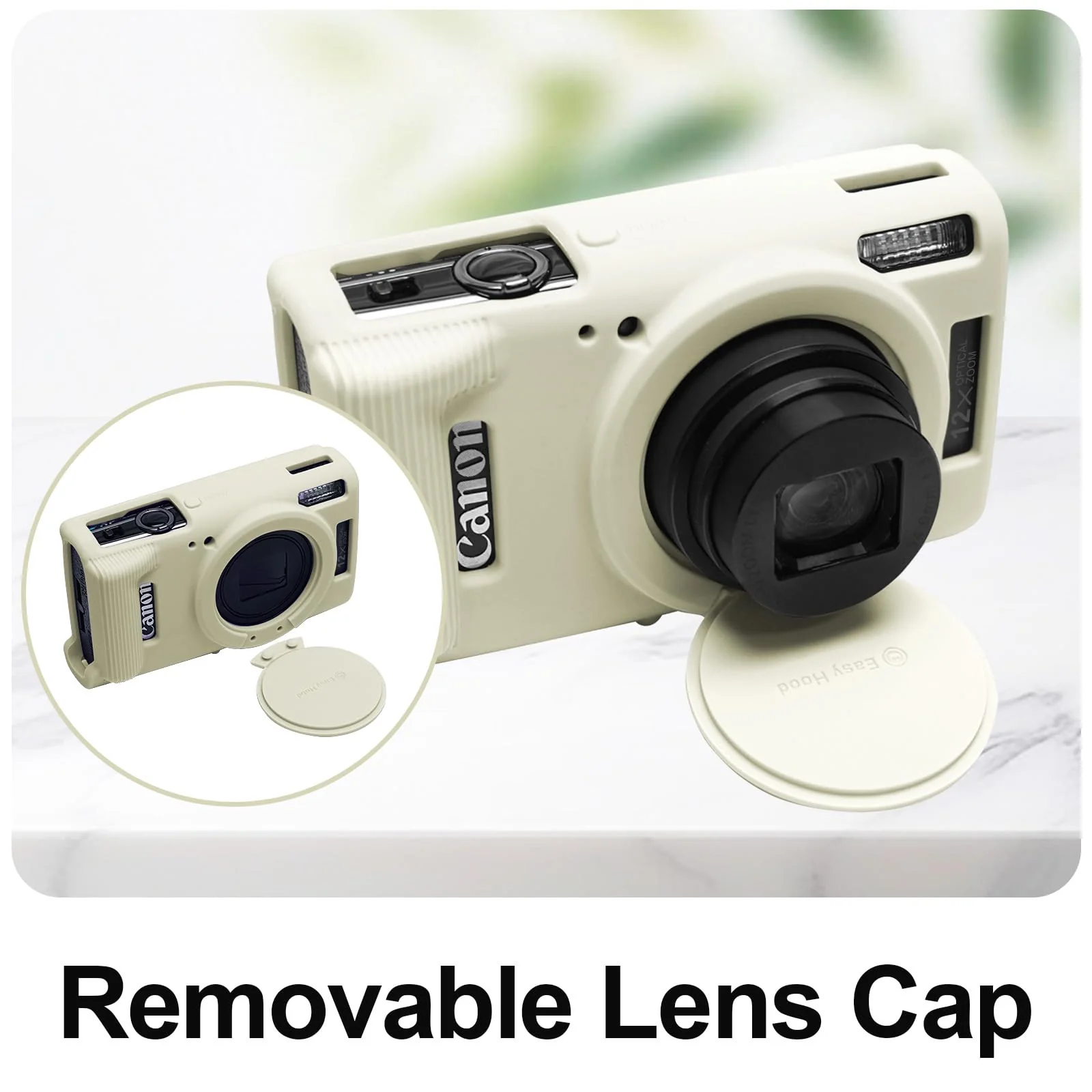 Easy Hood Case for Canon PowerShot IXY 650/ELPH 360 Camera, Soft Silicone Camera Cover with Removable Lens Cap, Slim Fit Anti-Scratch Carrying Protective Case Camera Body Skin Sleeve(Beige) Beige - Image 2