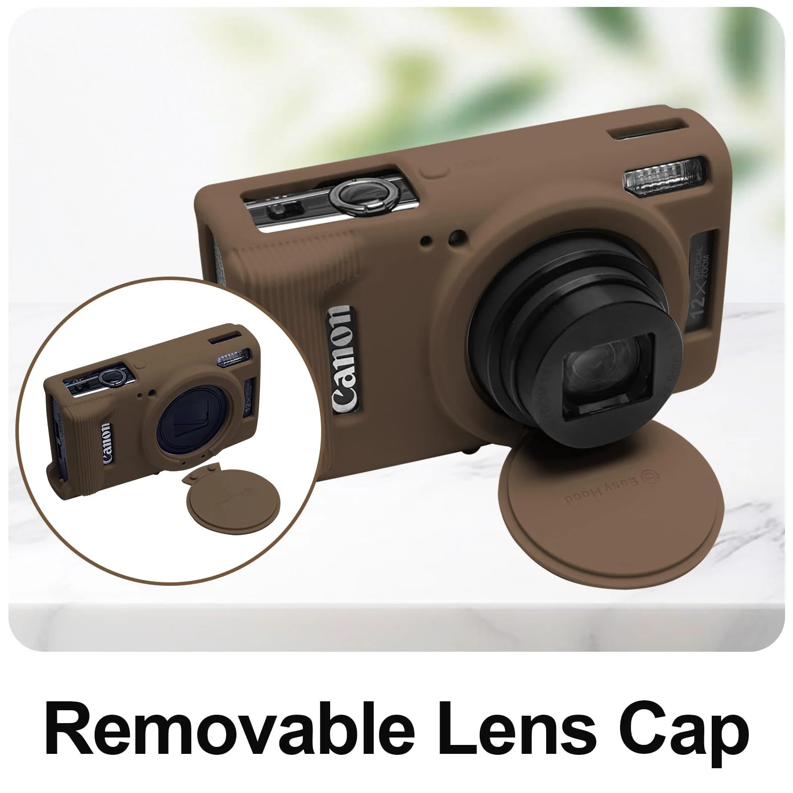 Easy Hood Case for Canon PowerShot IXY 650/ELPH 360 Camera, Soft Silicone Camera Cover with Removable Lens Cap, Slim Fit Anti-Scratch Carrying Protective Case Camera Body Skin Sleeve(Brown) Brown - Image 2