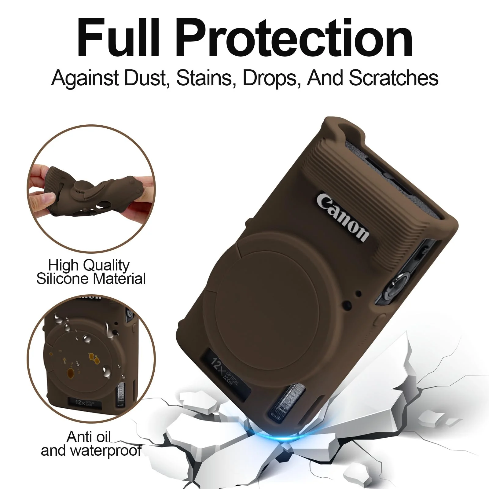 Easy Hood Case for Canon PowerShot IXY 650/ELPH 360 Camera, Soft Silicone Camera Cover with Removable Lens Cap, Slim Fit Anti-Scratch Carrying Protective Case Camera Body Skin Sleeve(Brown) Brown - Image 3