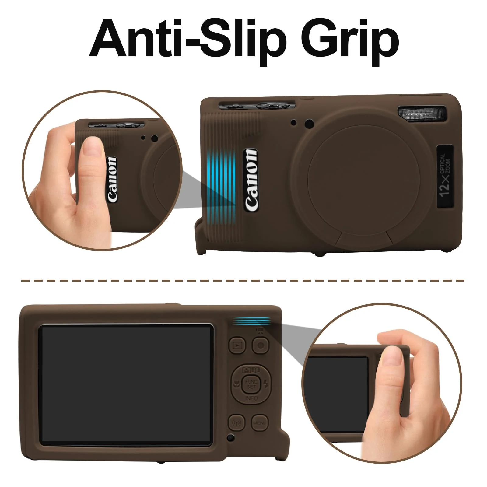 Easy Hood Case for Canon PowerShot IXY 650/ELPH 360 Camera, Soft Silicone Camera Cover with Removable Lens Cap, Slim Fit Anti-Scratch Carrying Protective Case Camera Body Skin Sleeve(Brown) Brown - Image 4
