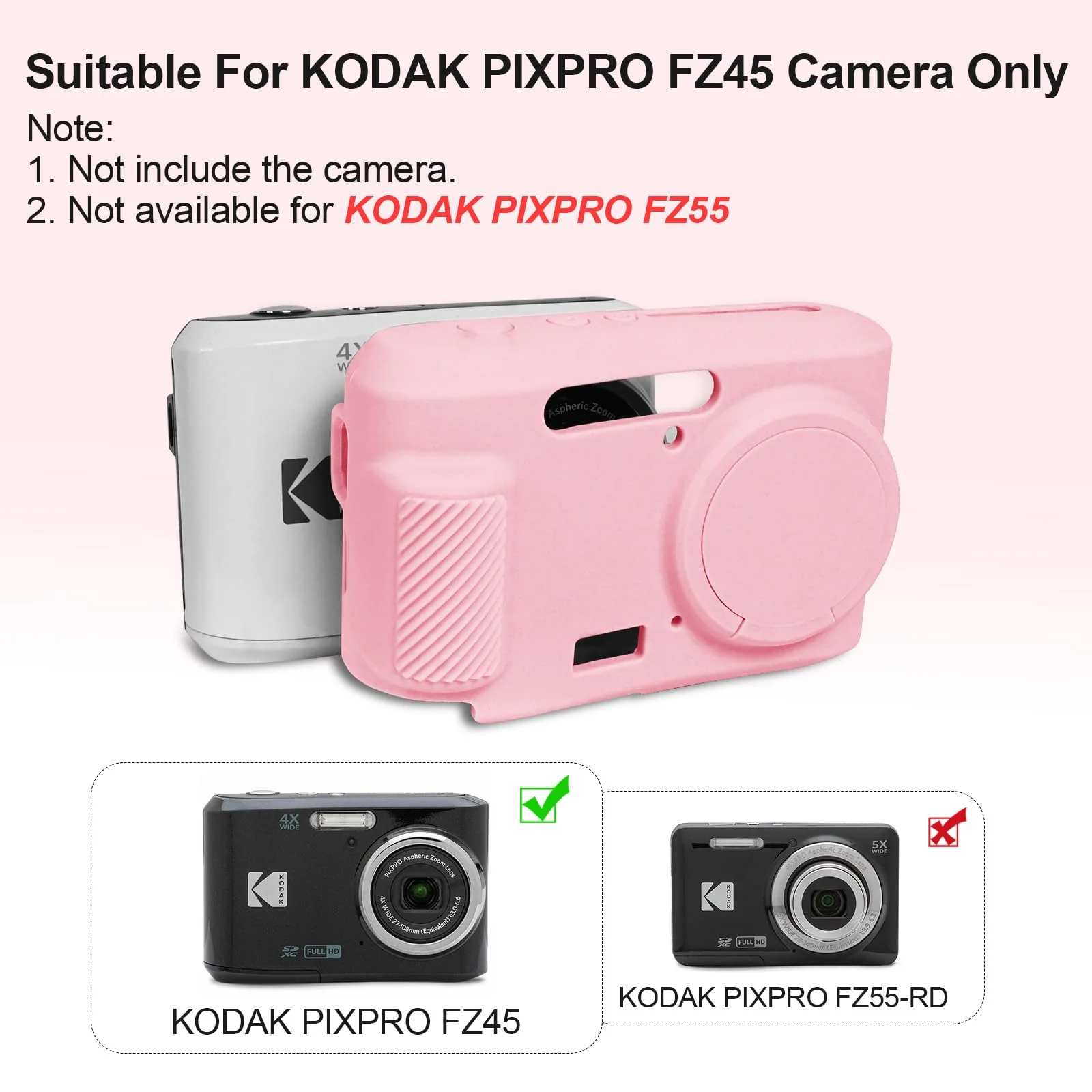 Easy Hood Case for Kodak PIXPRO FZ45, Soft Silicone Camera Case with Removable Lens Cover, Lightweight Protective Cover Sleeve, Custom Fit FZ45 Camera (Pink) Pink - Image 3