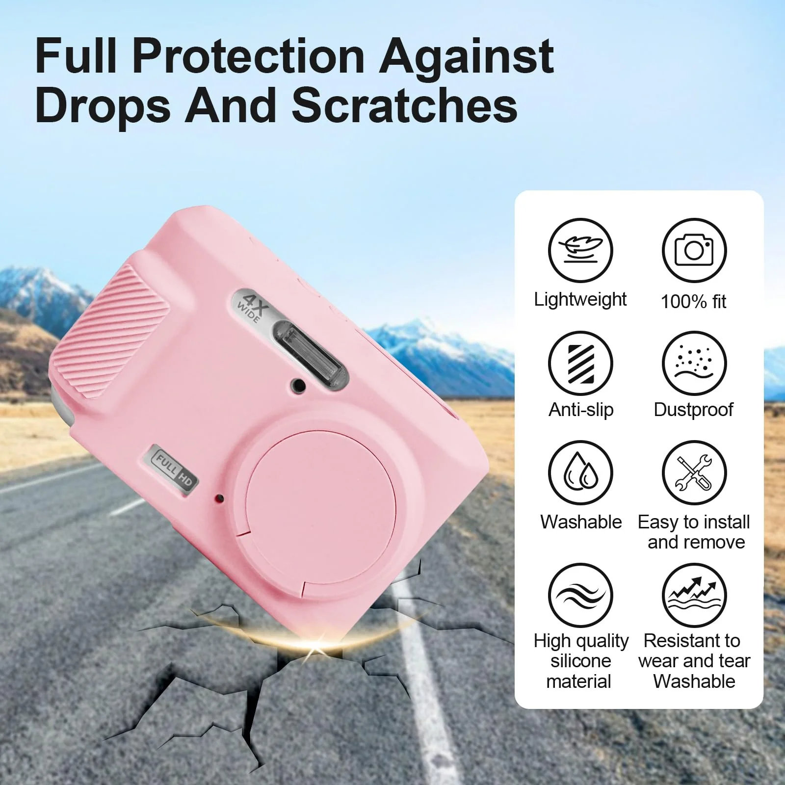 Easy Hood Case for Kodak PIXPRO FZ45, Soft Silicone Camera Case with Removable Lens Cover, Lightweight Protective Cover Sleeve, Custom Fit FZ45 Camera (Pink) Pink - Image 4