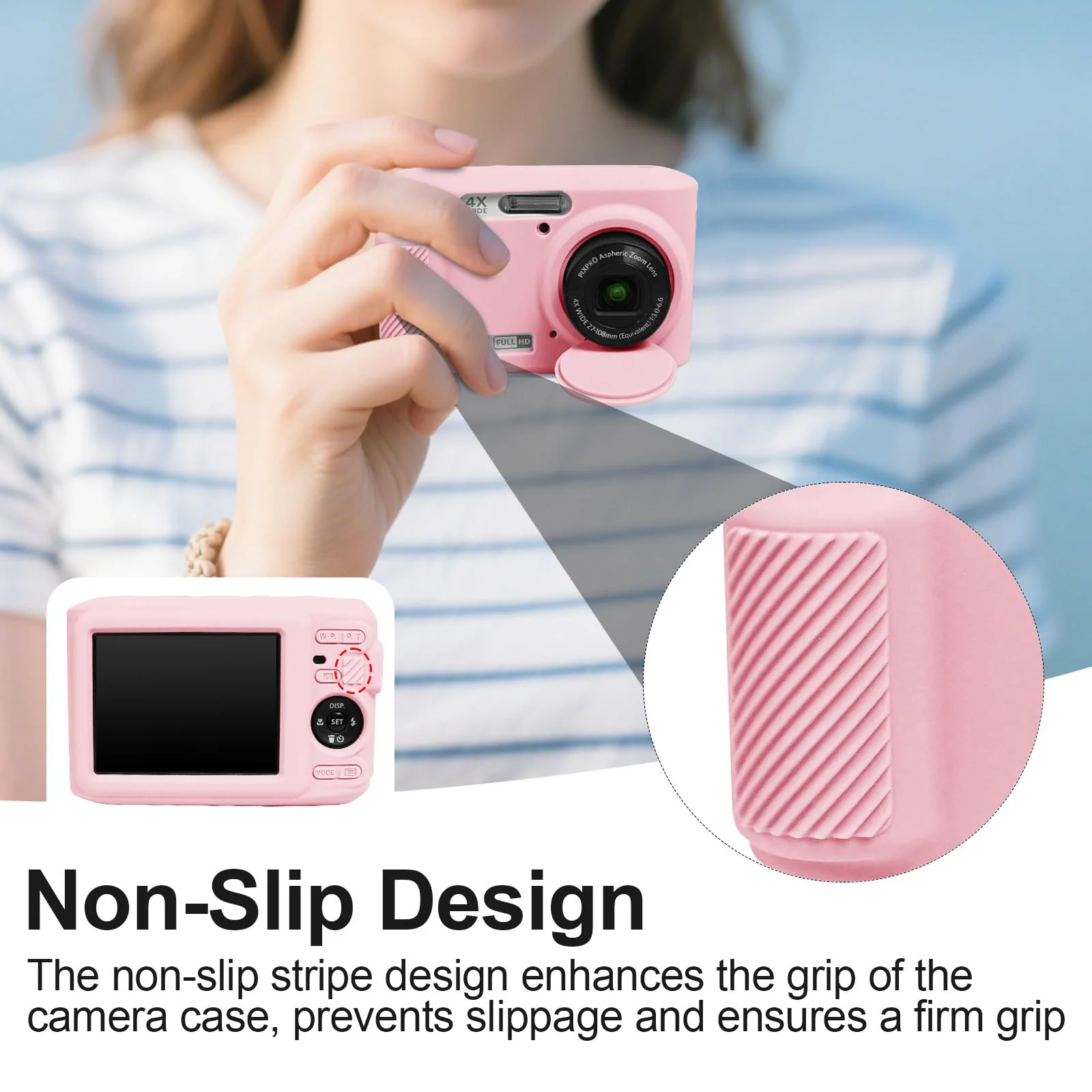 Easy Hood Case for Kodak PIXPRO FZ45, Soft Silicone Camera Case with Removable Lens Cover, Lightweight Protective Cover Sleeve, Custom Fit FZ45 Camera (Pink) Pink - Image 6