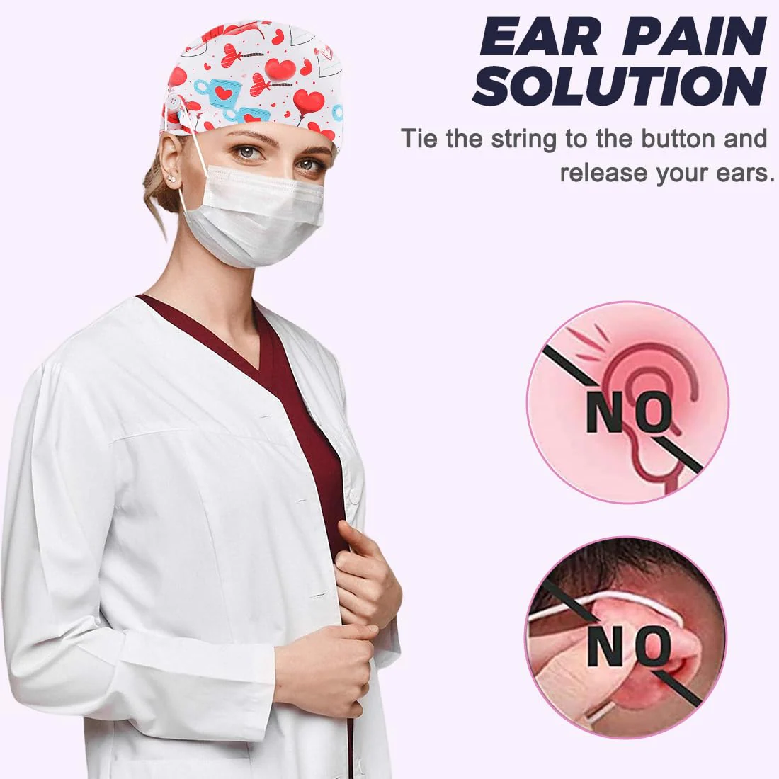 EAVUYIS 1 x surgical cap, fabric, surgical caps, women, robin hat, surgical cap, adjustable with button, work cap, cotton print, sick nurse cap, unisex dust cap - Image 2
