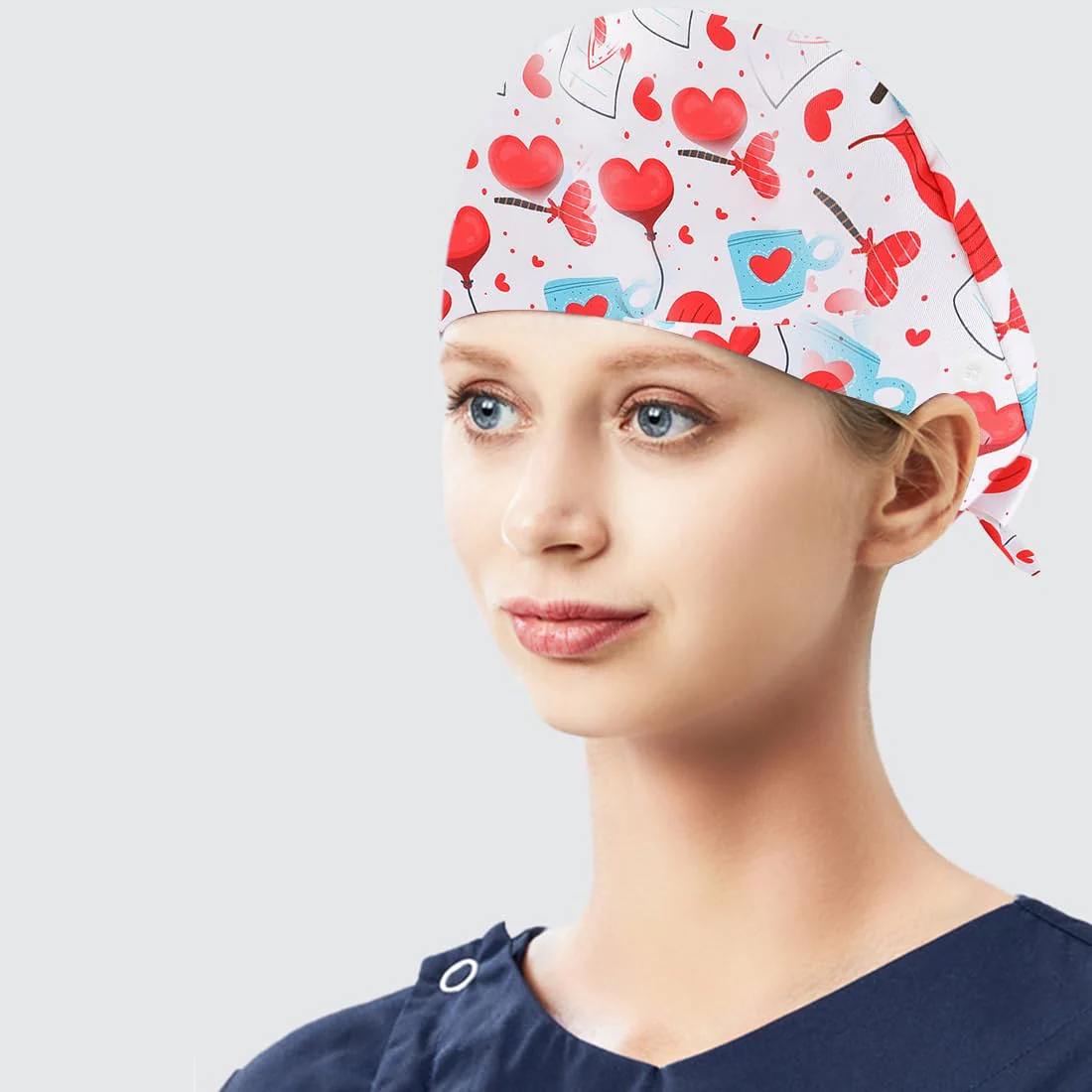 EAVUYIS 1 x surgical cap, fabric, surgical caps, women, robin hat, surgical cap, adjustable with button, work cap, cotton print, sick nurse cap, unisex dust cap - Image 3
