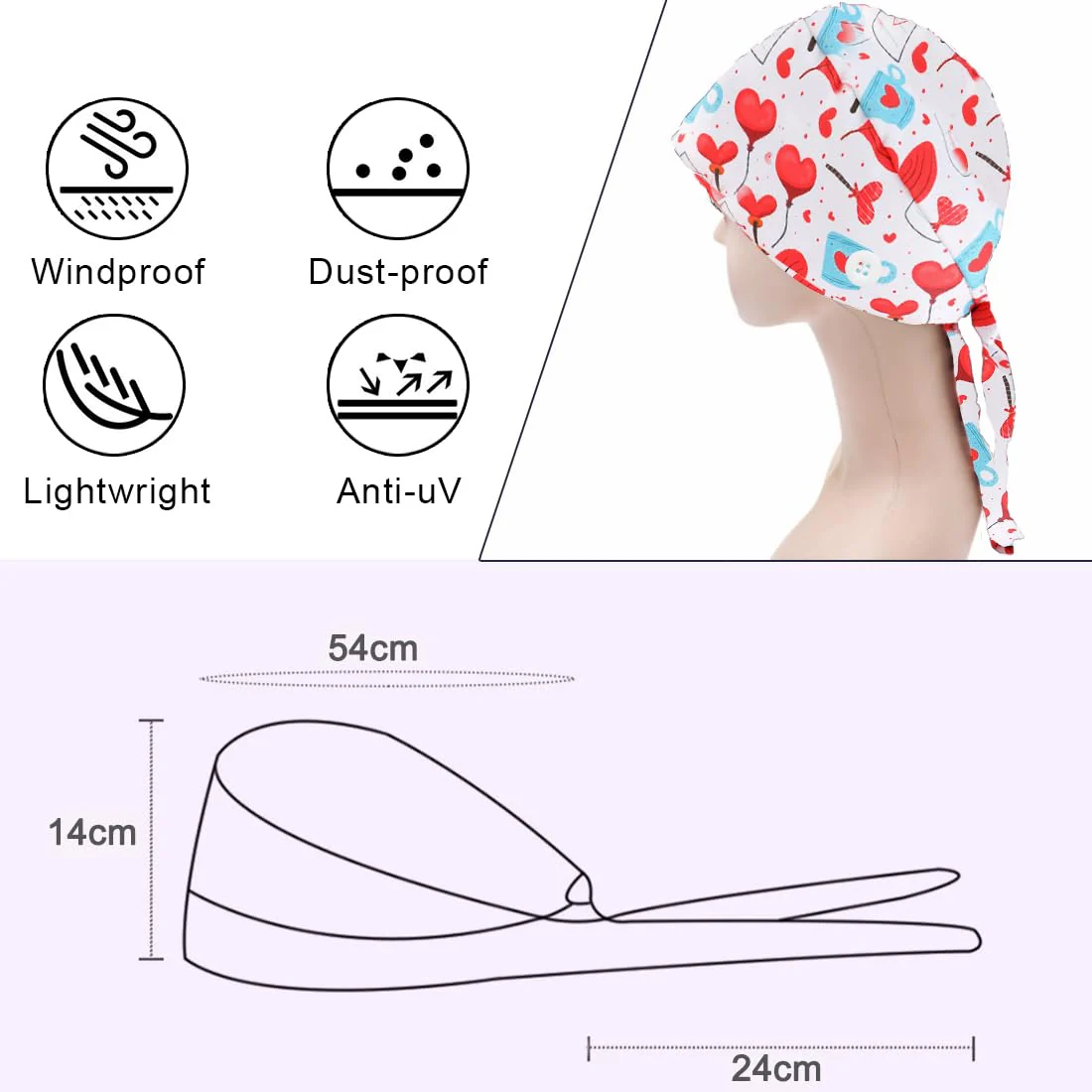 EAVUYIS 1 x surgical cap, fabric, surgical caps, women, robin hat, surgical cap, adjustable with button, work cap, cotton print, sick nurse cap, unisex dust cap - Image 6