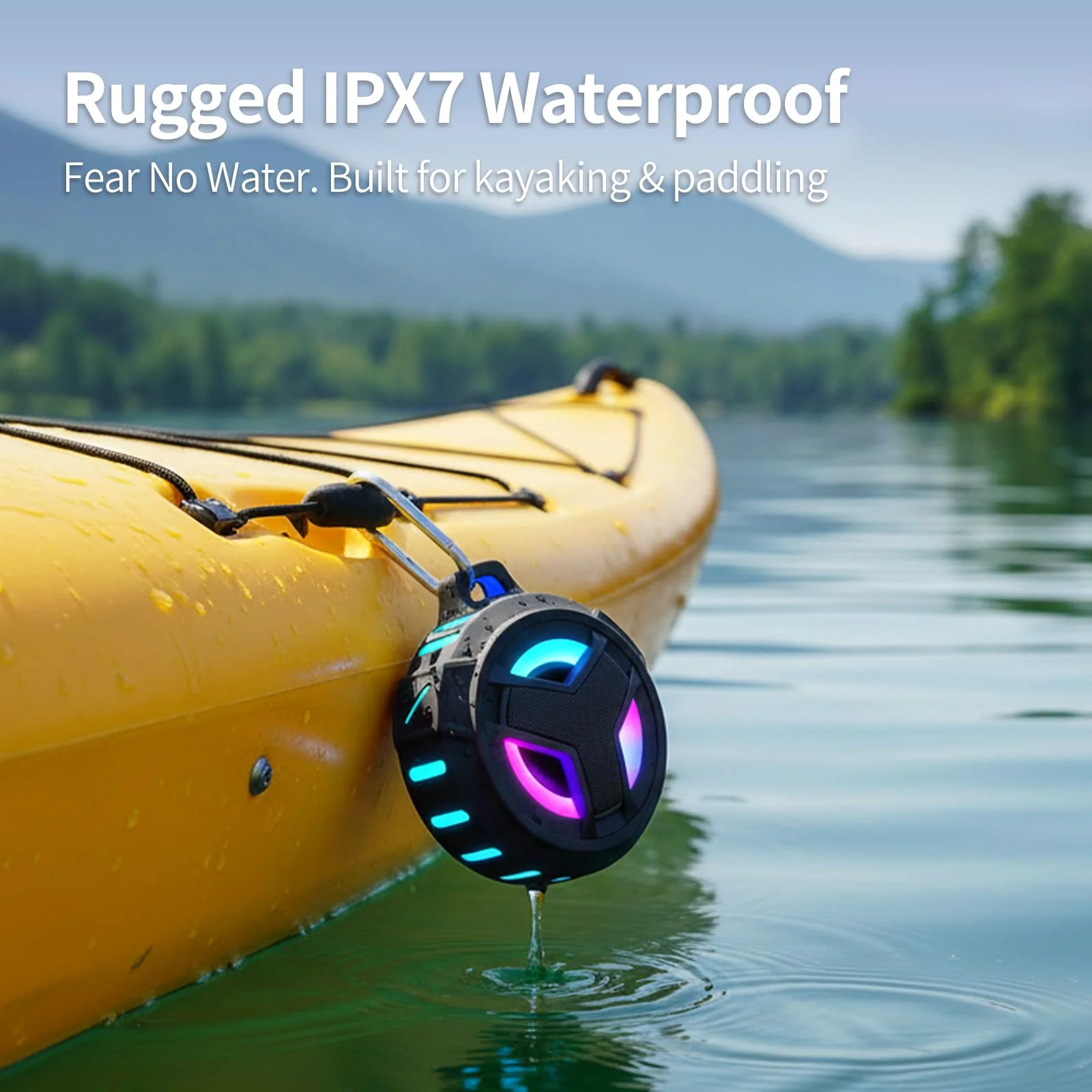 EBODA Bluetooth Shower Speaker, Portable Bluetooth Speakers, IP67 Waterproof Wireless Speaker with LED Light, Floating, 2000mAh, True Wireless Stereo for Kayak, Beach, Gifts for unisex -Black Black - Image 4