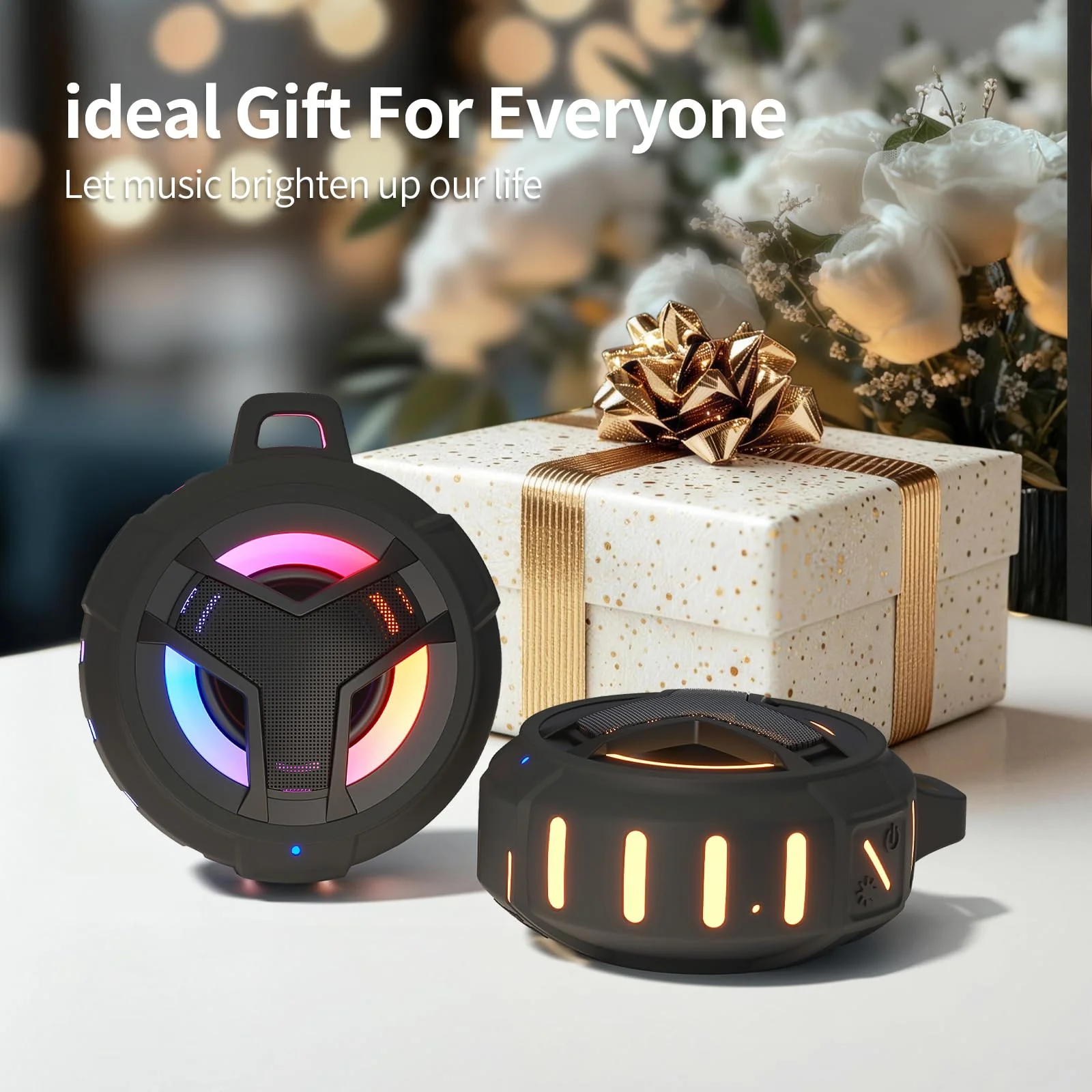 EBODA Bluetooth Shower Speaker, Portable Bluetooth Speakers, IP67 Waterproof Wireless Speaker with LED Light, Floating, 2000mAh, True Wireless Stereo for Kayak, Beach, Gifts for unisex -Black Black - Image 9