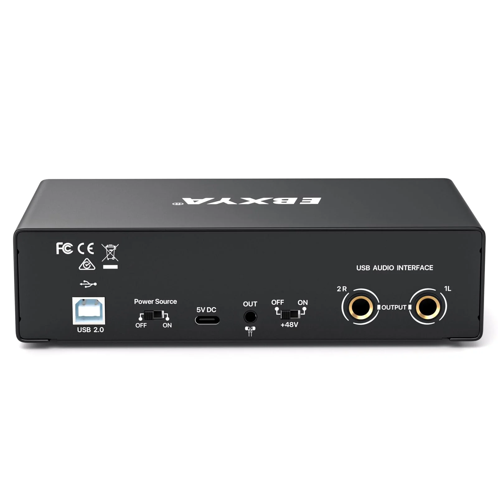 EBXYA 2i2 USB Audio Interface for PC Recording, 24-bit/192kHz Plug and Play USB Interface +48V Phantom Power for Music, Studio, Guitar, Podcast, Streaming No Software Included(Metallic Black) Audio Interface-Black - Image 4