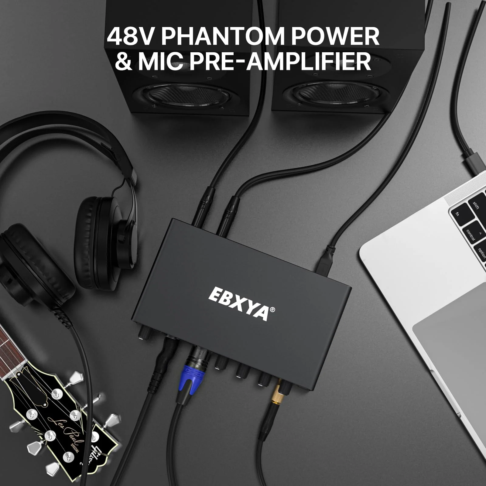EBXYA 2i2 USB Audio Interface for PC Recording, 24-bit/192kHz Plug and Play USB Interface +48V Phantom Power for Music, Studio, Guitar, Podcast, Streaming No Software Included(Metallic Black) Audio Interface-Black - Image 9
