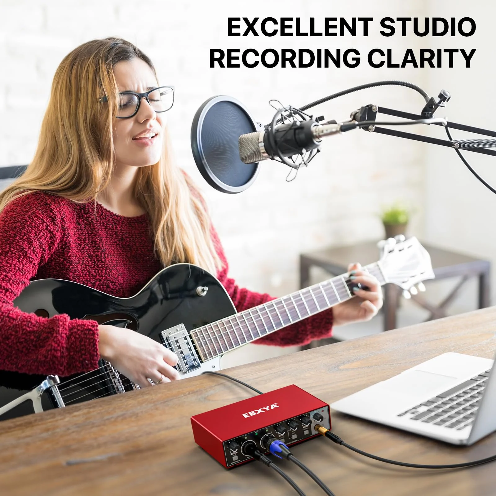 EBXYA 2i2 USB Audio Interface for PC Recording, 24-bit/192kHz Plug and Play USB Interface +48V Phantom Power for Music, Studio, Guitar, Podcast, Streaming(Metallic Red) Audio Interface-Red - Image 6