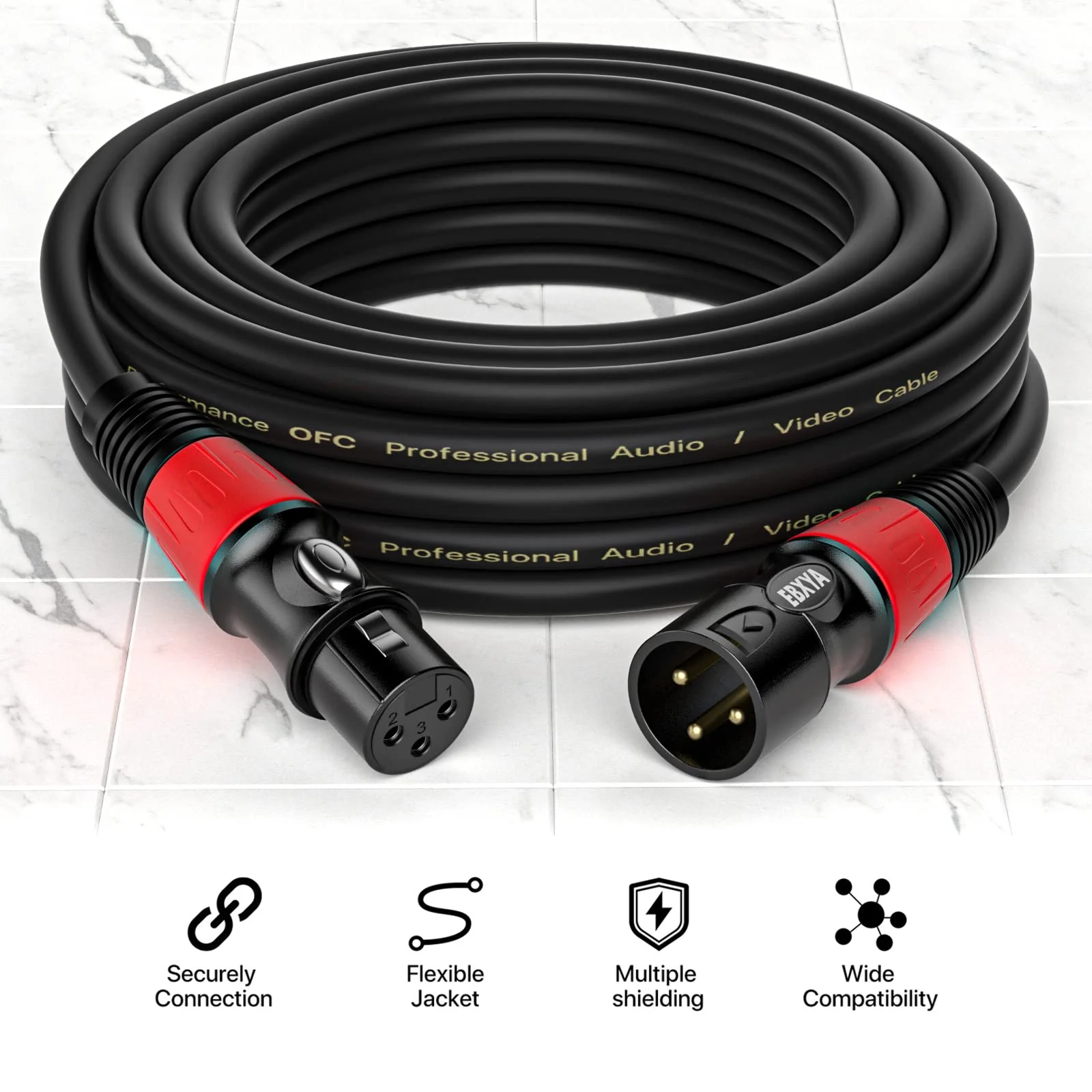 EBXYA 3ft XLR Cables 4-Pack - Male to Female Microphone Cable with Balanced Shielded Speaker Cable 4 Pack Black - Image 2