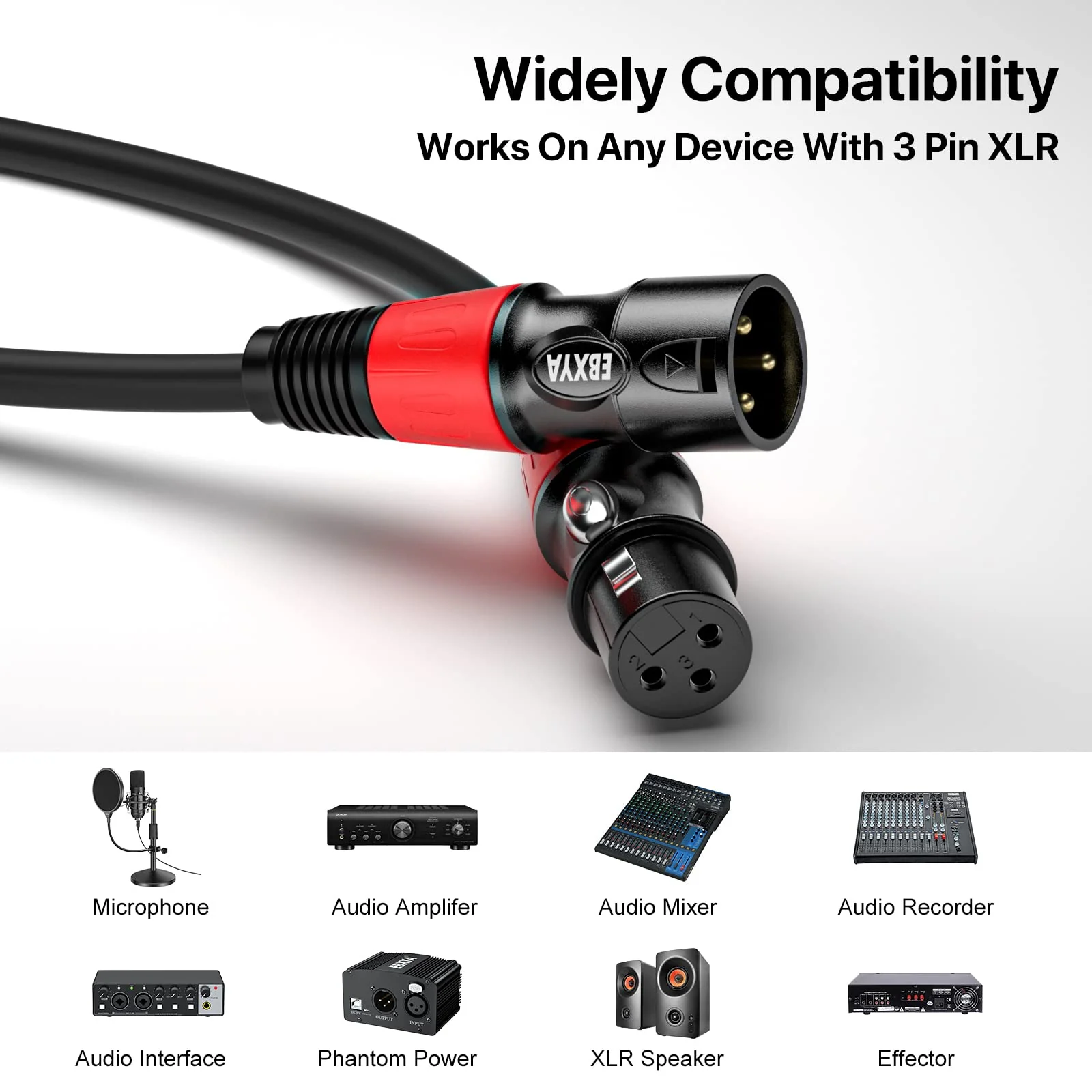 EBXYA 3ft XLR Cables 4-Pack - Male to Female Microphone Cable with Balanced Shielded Speaker Cable 4 Pack Black - Image 3