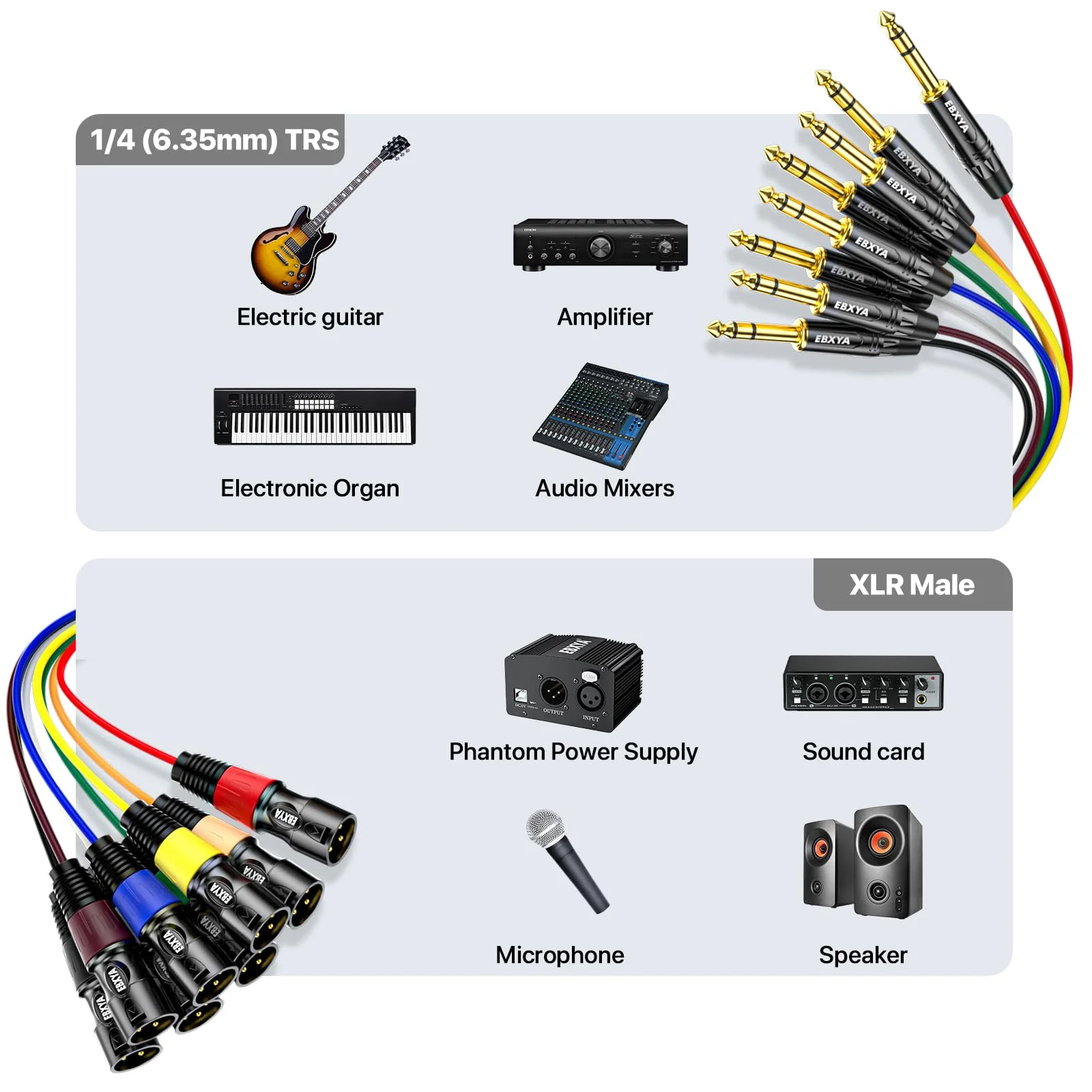 EBXYA 8 Channel 1/4 Inch TRS to XLR Snake Cables, 6.35mm Male Jack Stereo Audio Balanced Line to XLR Cables, 10 Feet 1 Pack 8-Channel 10 Feet TRS to XLR Male Black - Image 3