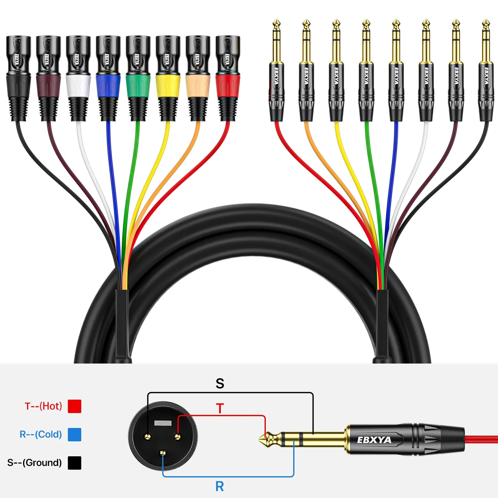 EBXYA 8 Channel 1/4 Inch TRS to XLR Snake Cables, 6.35mm Male Jack Stereo Audio Balanced Line to XLR Cables, 10 Feet 1 Pack 8-Channel 10 Feet TRS to XLR Male Black - Image 5