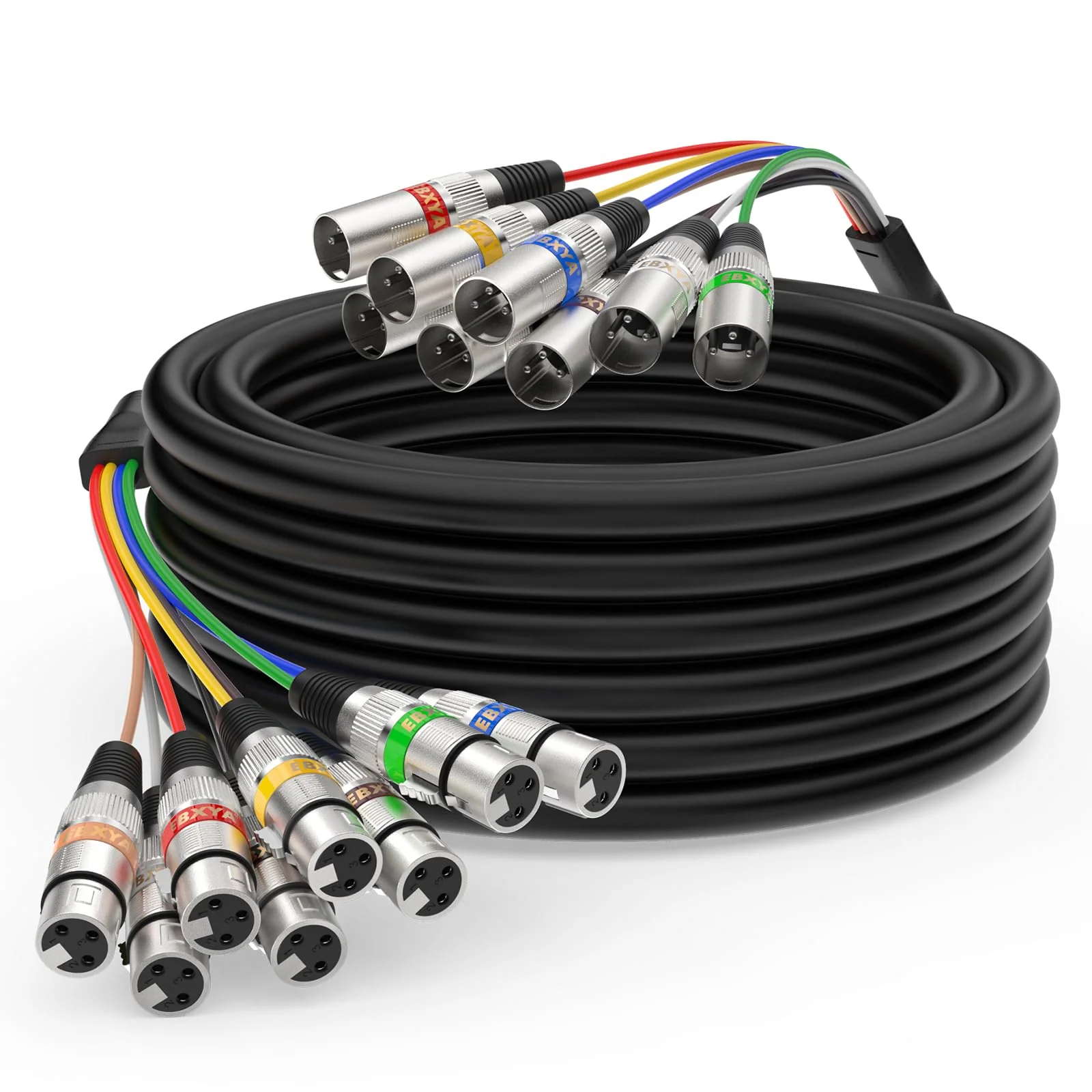 EBXYA 8 Channel XLR Snake Cables 10ft, 8 Colored XLR Male to Female Snake Cables, 1 Pack 8-Channel 10 Feet Black
