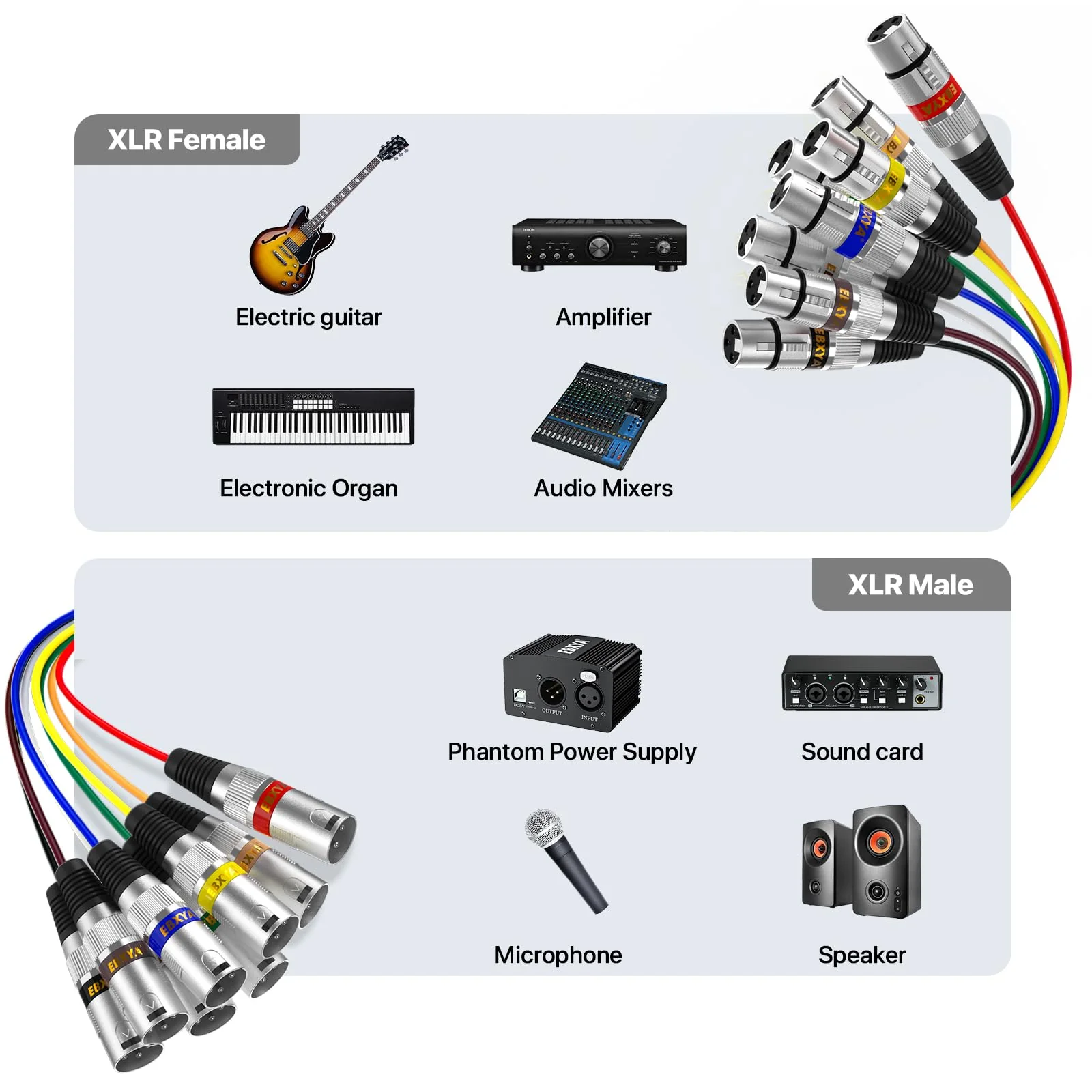 EBXYA 8 Channel XLR Snake Cables 10ft, 8 Colored XLR Male to Female Snake Cables, 1 Pack 8-Channel 10 Feet Black - Image 5
