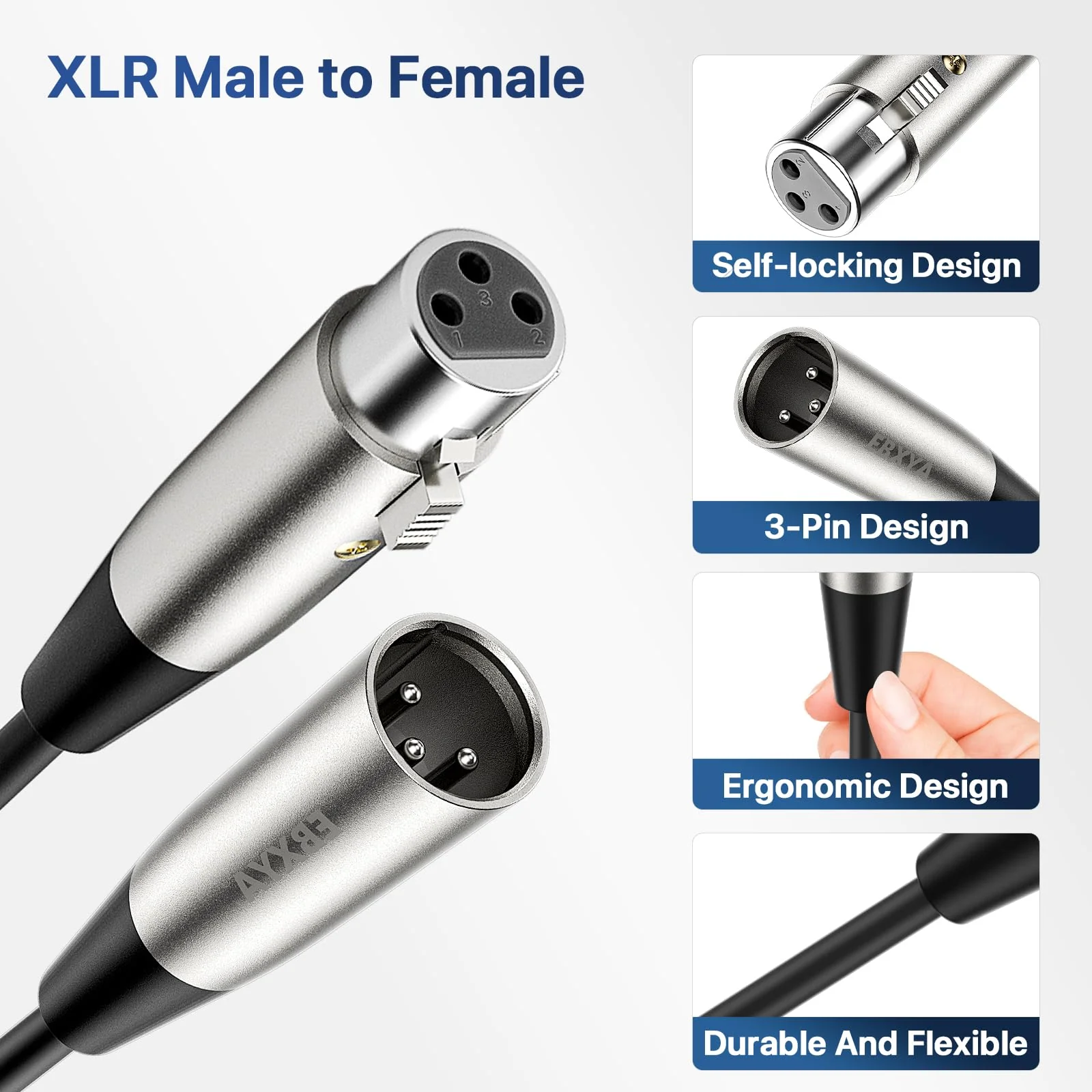 EBXYA XLR Cable 15ft 4 Packs - Premium Balanced XLR Male to Female Microphone Cable, Black 15 Feet 4 Pack - Image 2