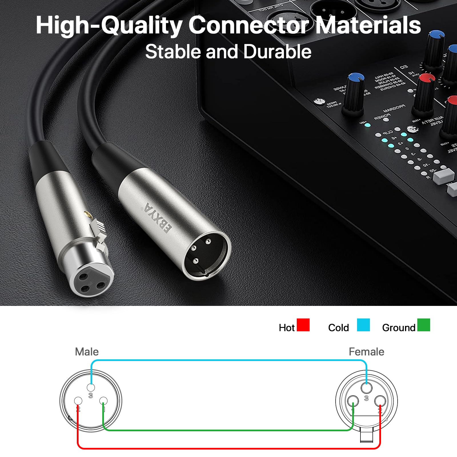 EBXYA XLR Cable 20ft 4 Pack - Mic Cables Balanced XLR Male to Female Suitable for Microphones, Radio Station, Stage Lighting, Black 20 Feet - Image 5