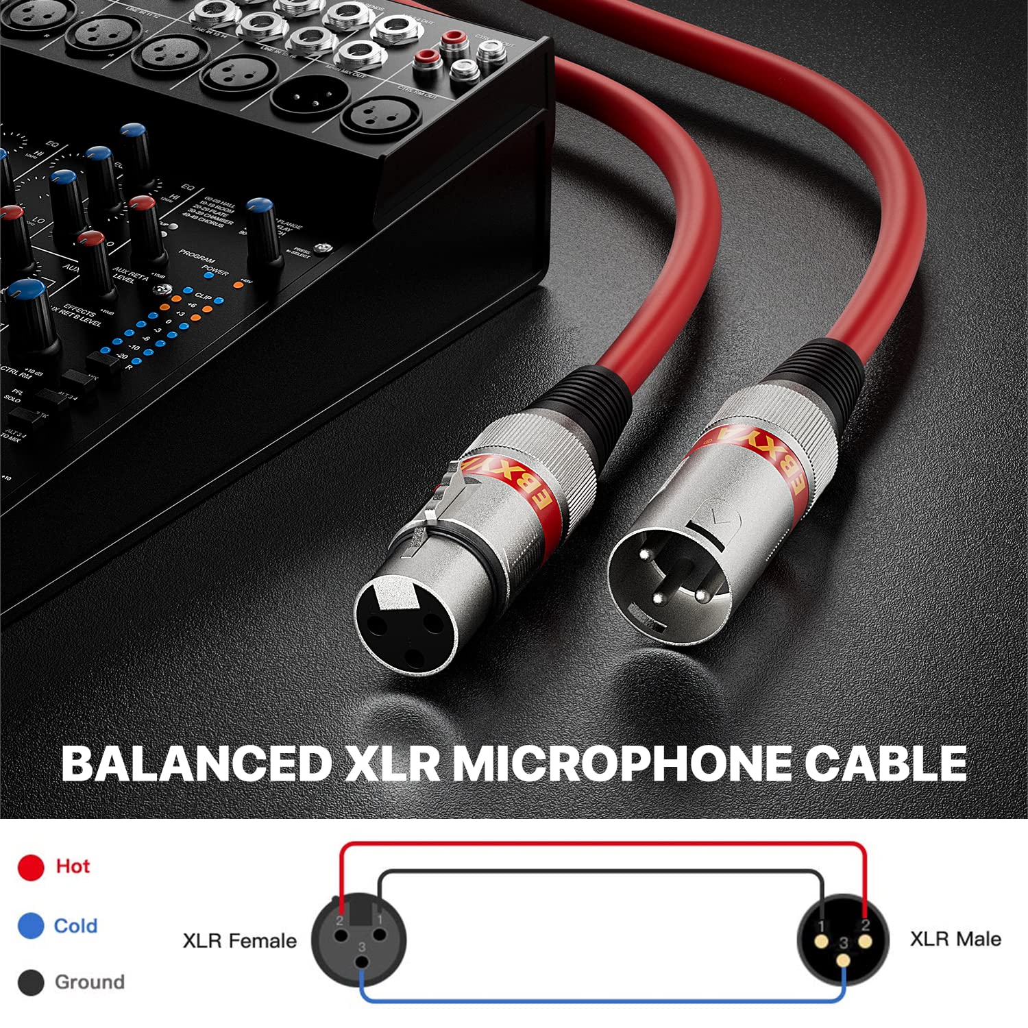 EBXYA XLR Cable 2ft 10 Pack 3 Pins Balanced XLR Microphone Cable Male to Female Suitable for Audio Mixer, Speaker Systems, Radio Station 10 Colors - Image 2
