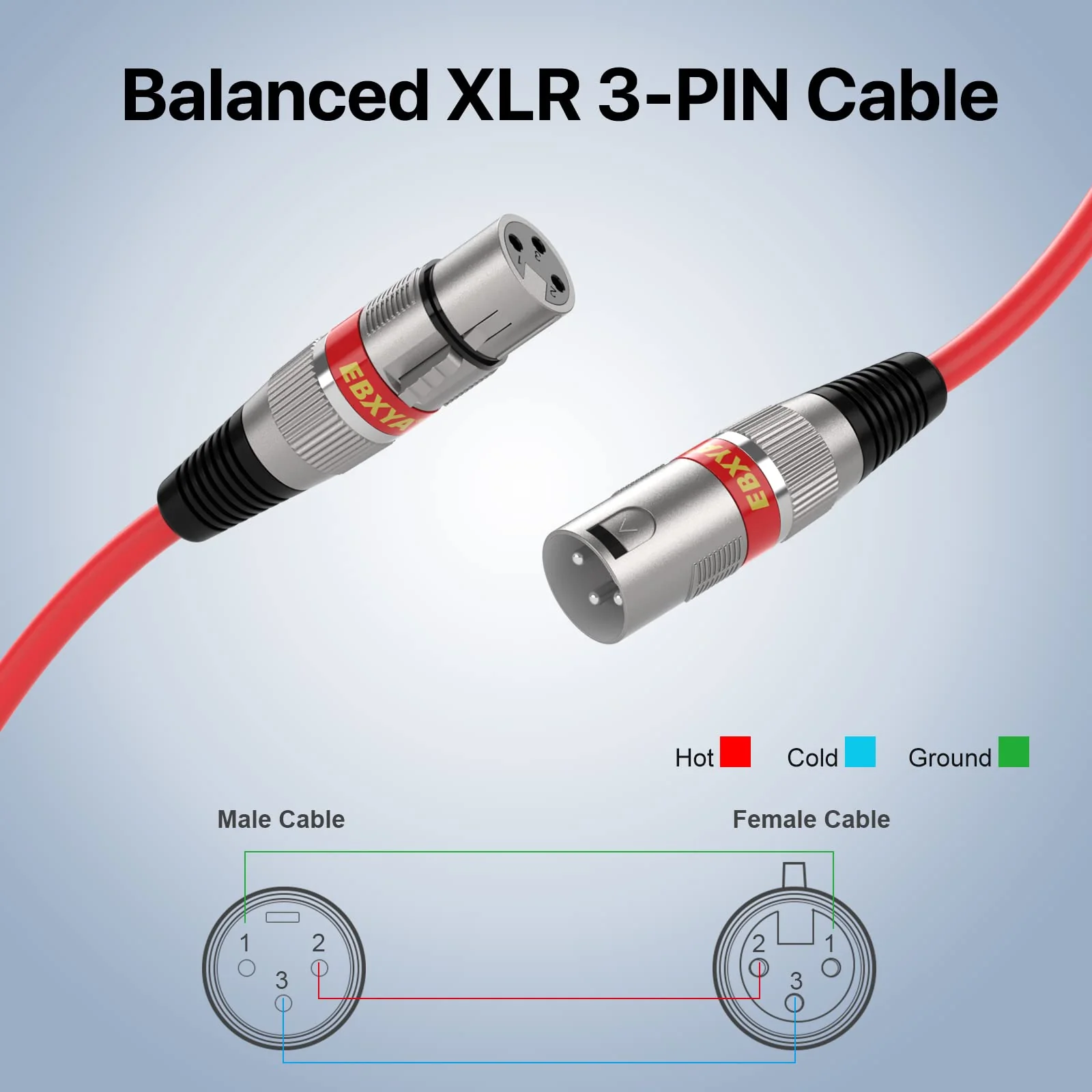 EBXYA XLR Cable 2ft 10 Pack 3 Pins Balanced XLR Microphone Cable Male to Female Suitable for Audio Mixer, Speaker Systems, Radio Station 10 Colors - Image 3