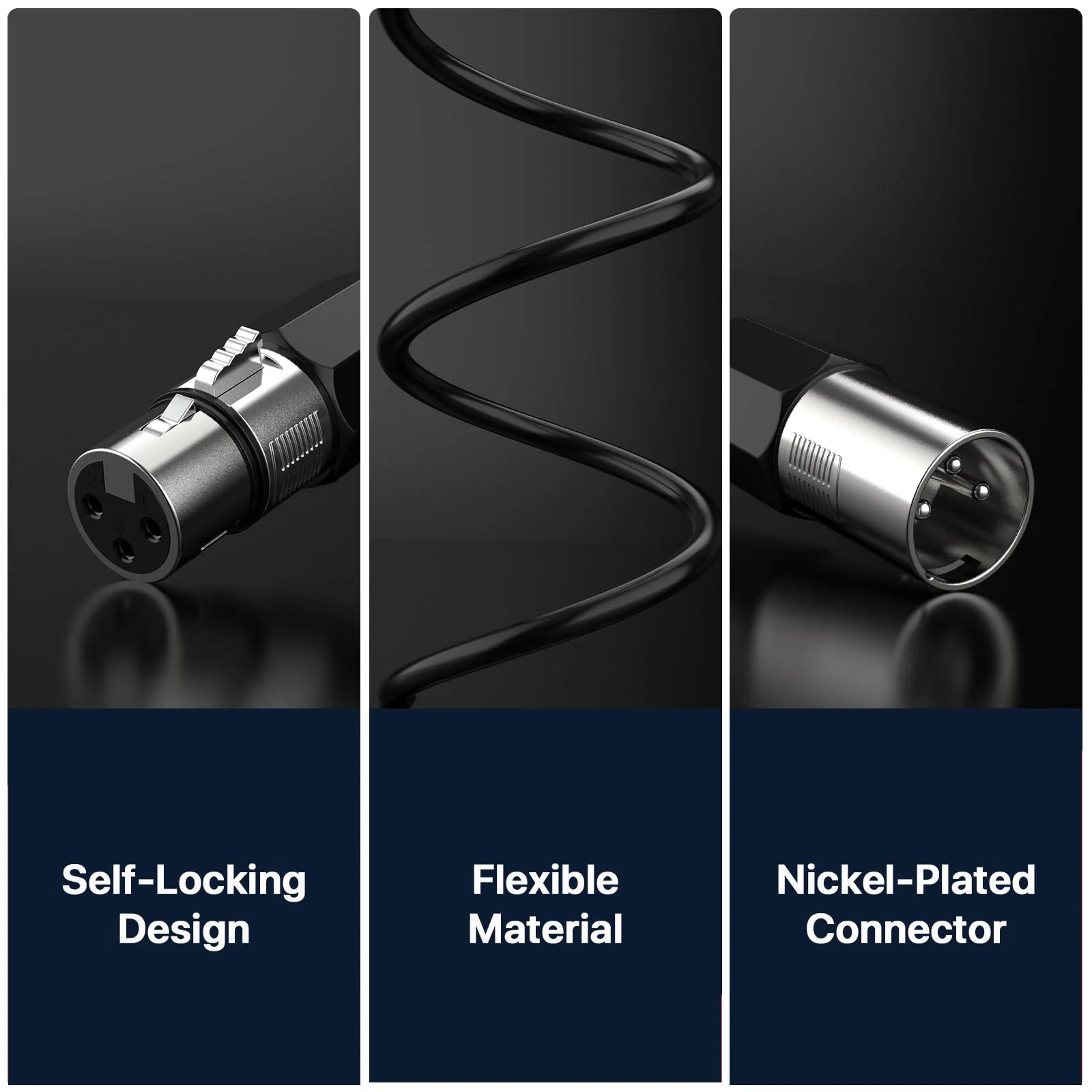 EBXYA XLR Cable 2ft 6 Packs - Balanced Microphone Cable with 3-Pin XLR Male to Female Mic Speaker Cable, Black 2 Feet 6 Pack - Image 4
