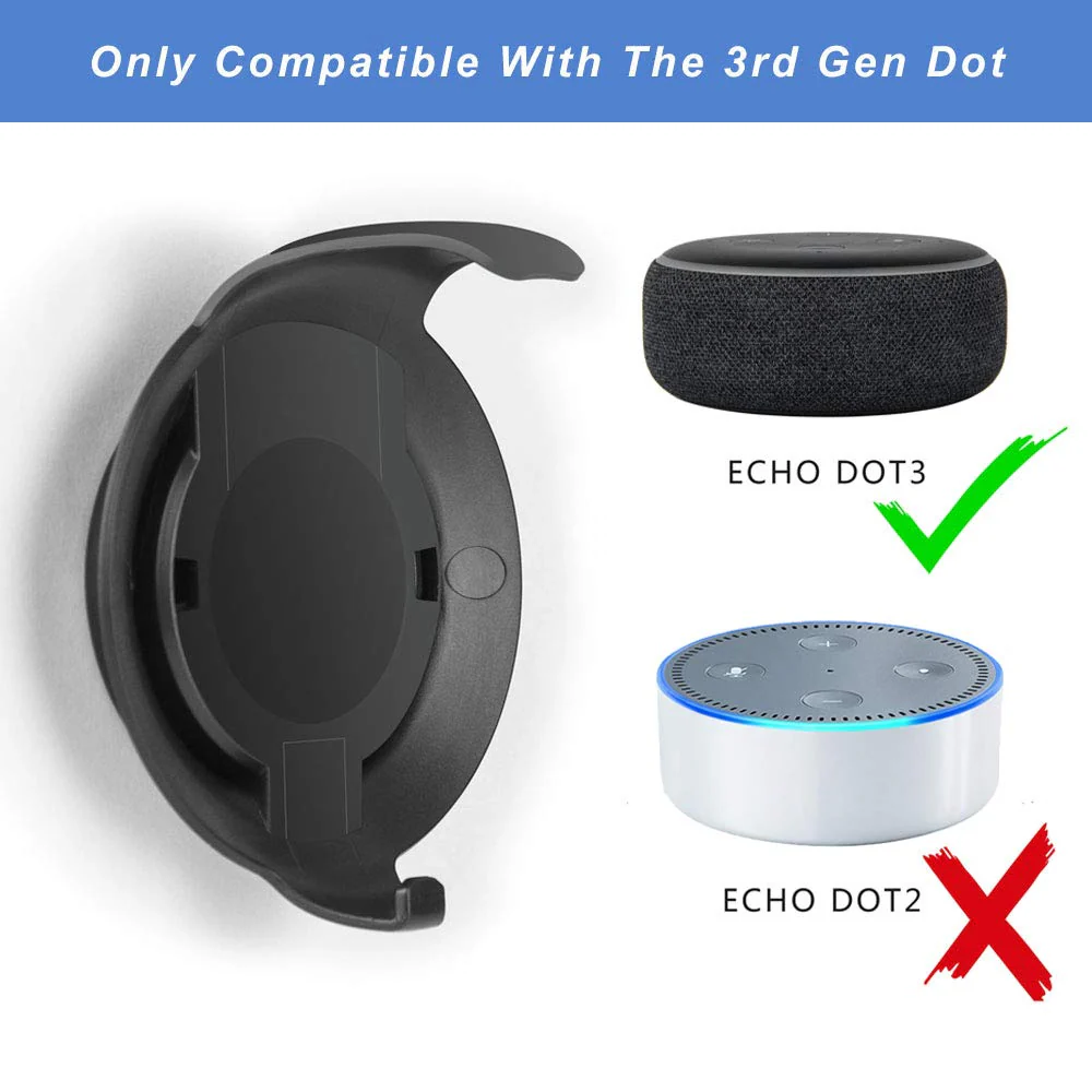 Echo Dot Wall Mount Holder for 3rd Generation, Built-in Cable Management Space-Saving Accessories for Dot(3rd Gen) Smart Speakers, with Sticking Tape and Drill Nail-Black Black - Image 4
