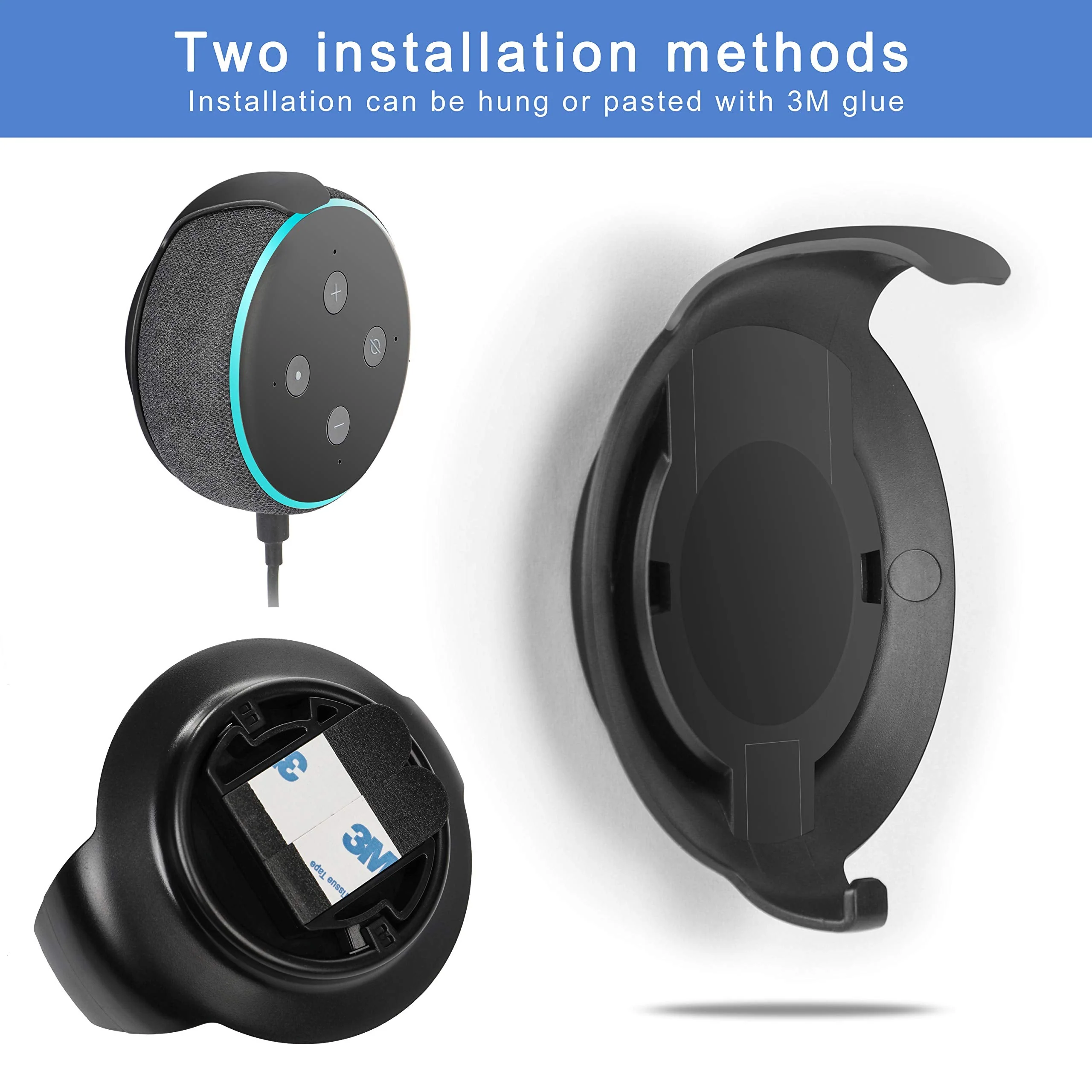 Echo Dot Wall Mount Holder for 3rd Generation, Built-in Cable Management Space-Saving Accessories for Dot(3rd Gen) Smart Speakers, with Sticking Tape and Drill Nail-Black Black - Image 6