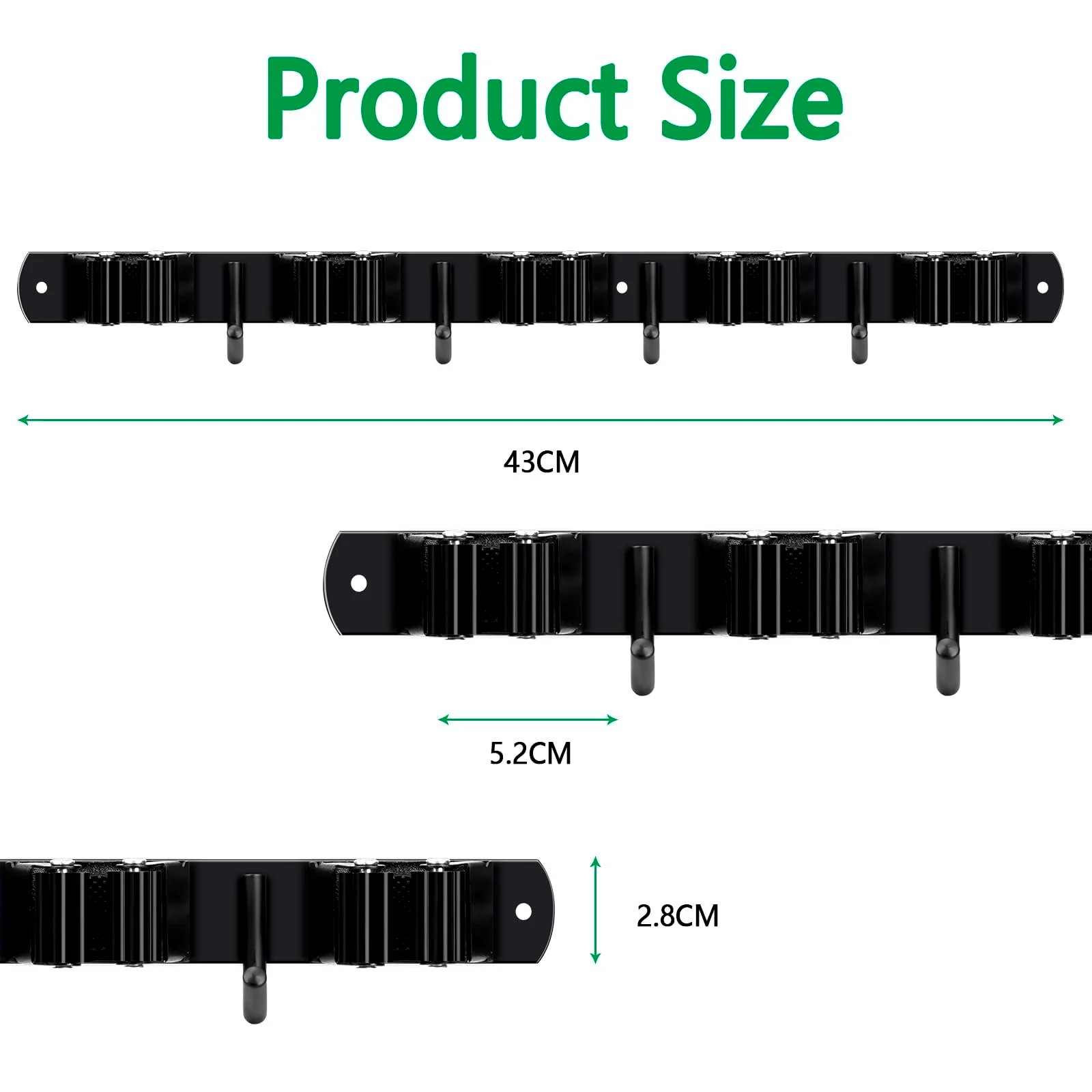 ECHOBUY soporte escobas Broom Holder Wall - Set of 5 Holders + 4 Hooks, Heavy Duty Device Holder, Self-Adhesive or Can be Installed with Nails, Ideal as a Broom Holder and for Other Garden Tools - Image 2