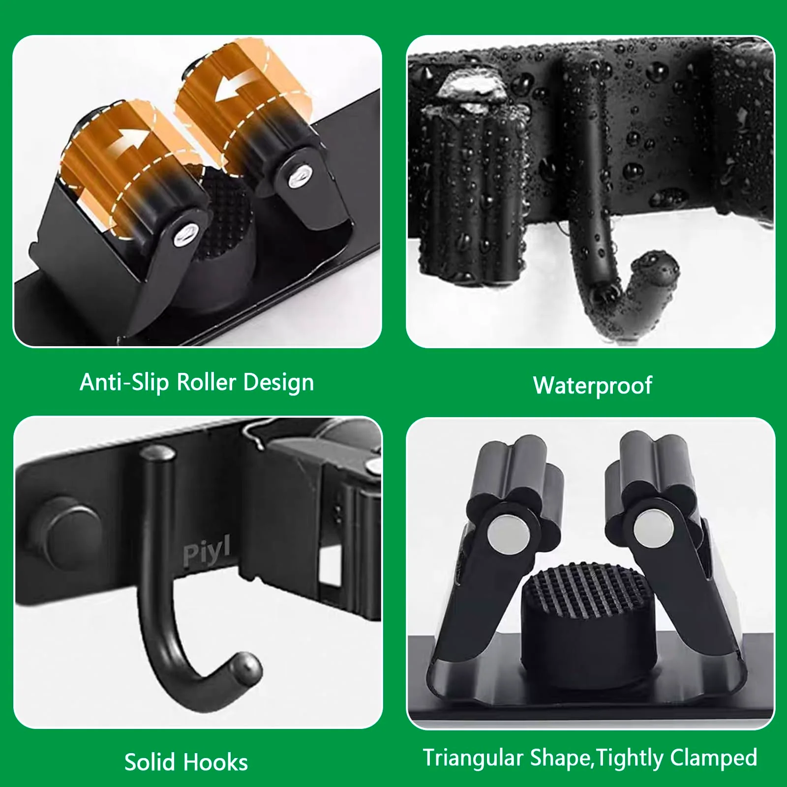 ECHOBUY soporte escobas Broom Holder Wall - Set of 5 Holders + 4 Hooks, Heavy Duty Device Holder, Self-Adhesive or Can be Installed with Nails, Ideal as a Broom Holder and for Other Garden Tools - Image 5