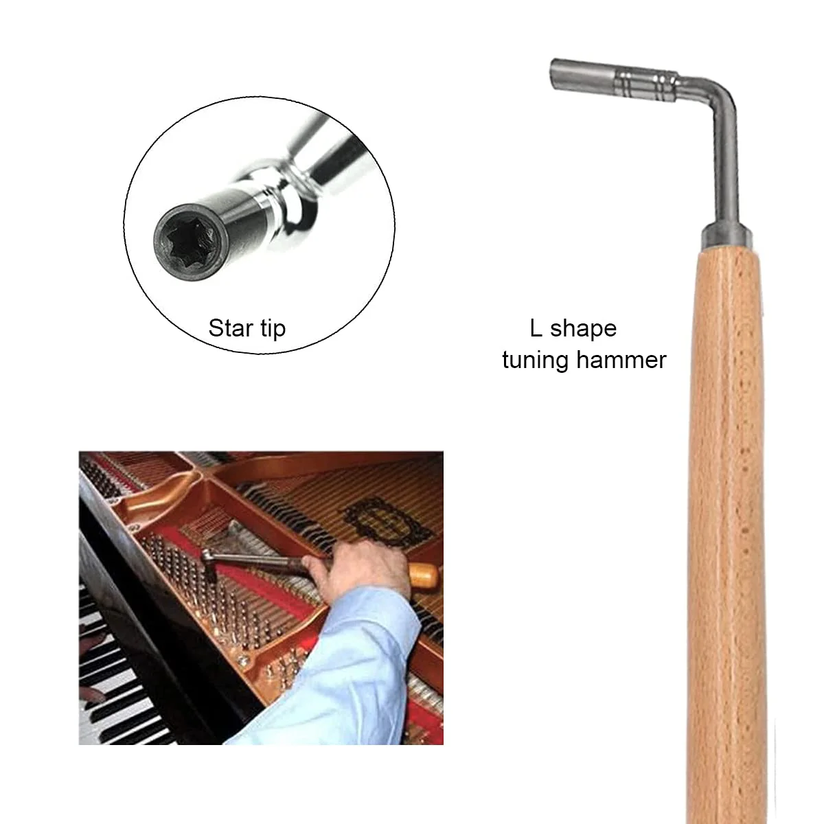 Ecloud Shop Piano Tuning Kit Piano Tunning Wrench Hammer Tools Accessories Set Rubber Mute Felt Temperament Strip for Beginners and Professionals 6-piece adjustment set - Image 3
