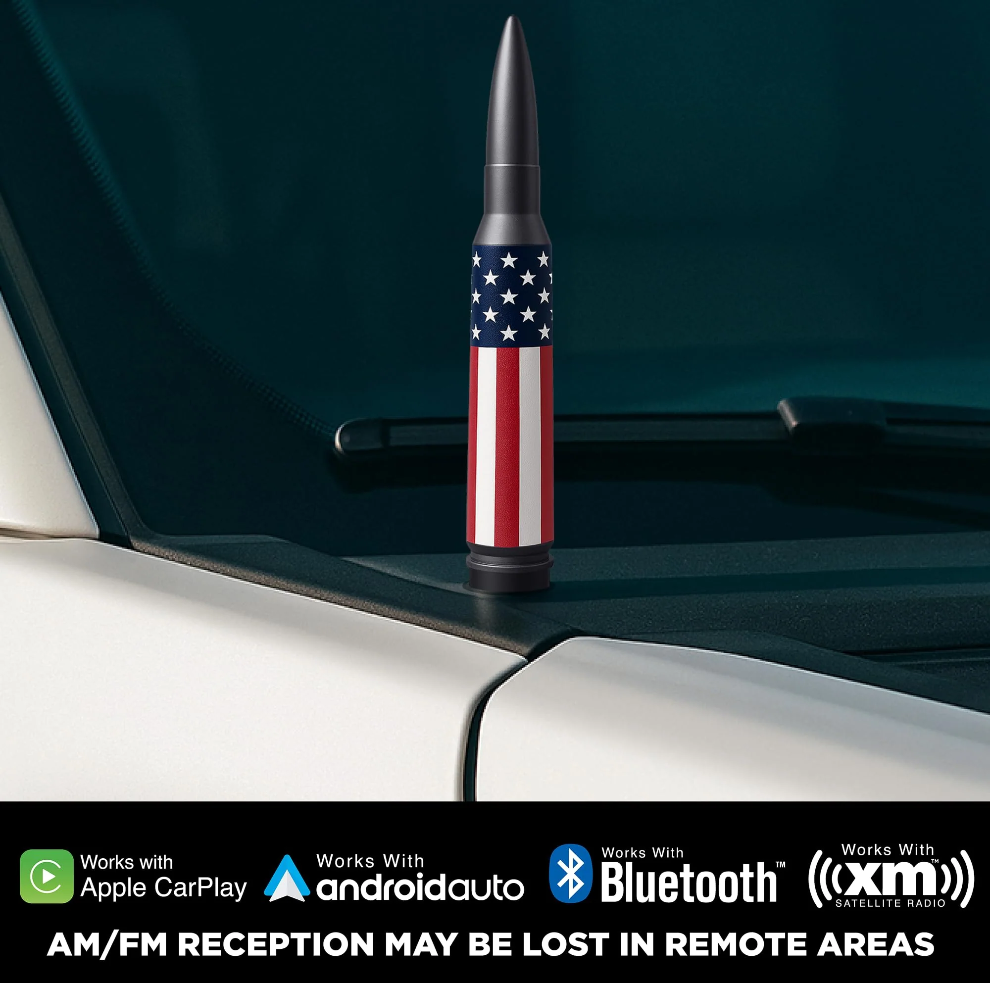 EcoAuto Bullet Antenna Replacement for Dodge Ram & Ford F150 F250 F350 Super Duty Ford Raptor Bronco Trucks - Anti-Theft Design - Radio Antenna for Truck 1990 - Current (American Flag) American Flag - Image 3